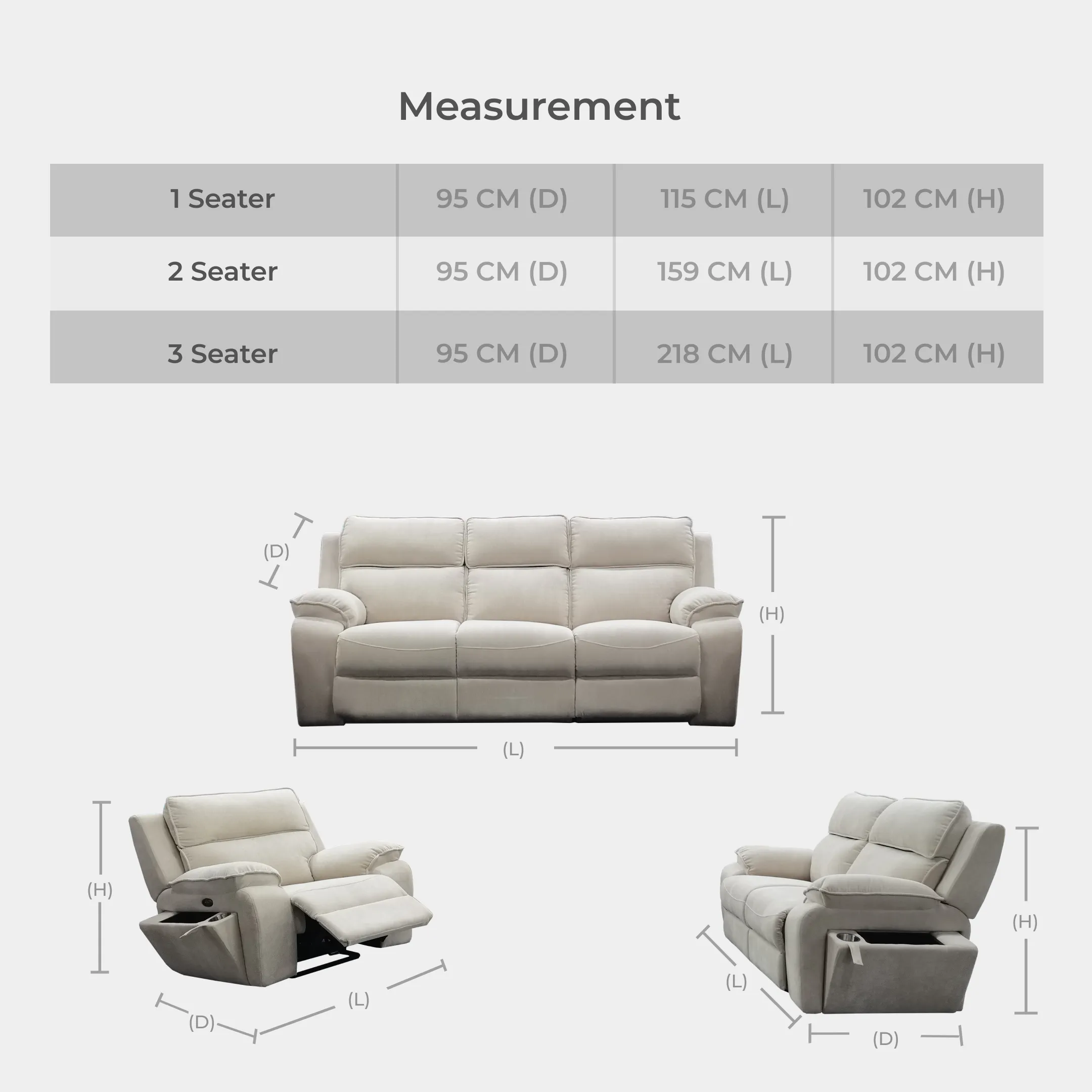 Goodnite Fabric Recliner Sofa (NCP611), 1 Seater Recliner/ 2 Seater/ 3 Seater/1R+3 Seater, 5 Years Warranty
