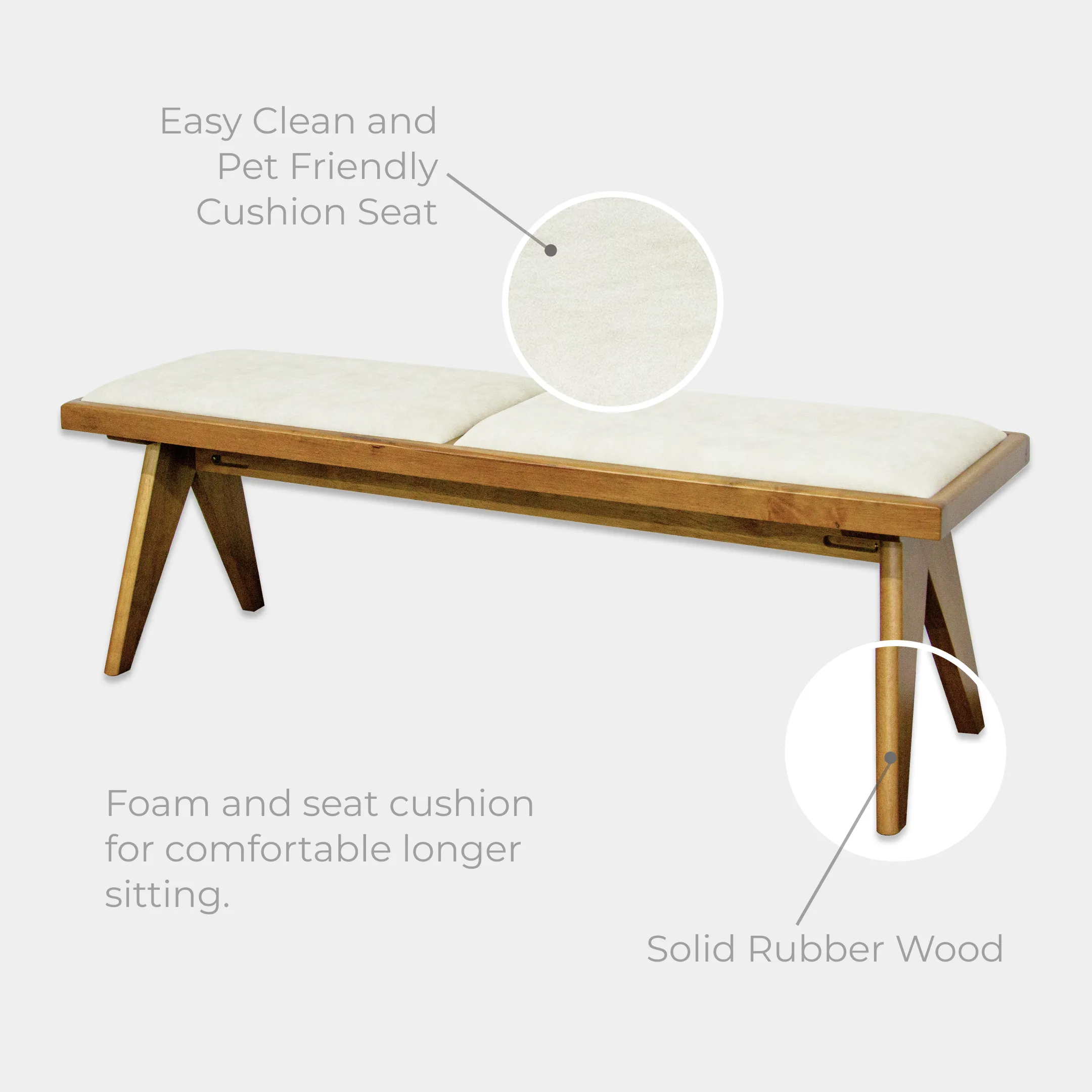 Goodnite (1+2+Bench) / (1+4+Bench) Solid Rubber Wood Dining Set