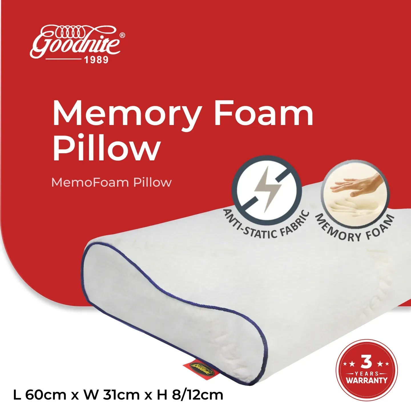 Goodnite Statfree® Memofoam Pillow (Premium Memory Foam)