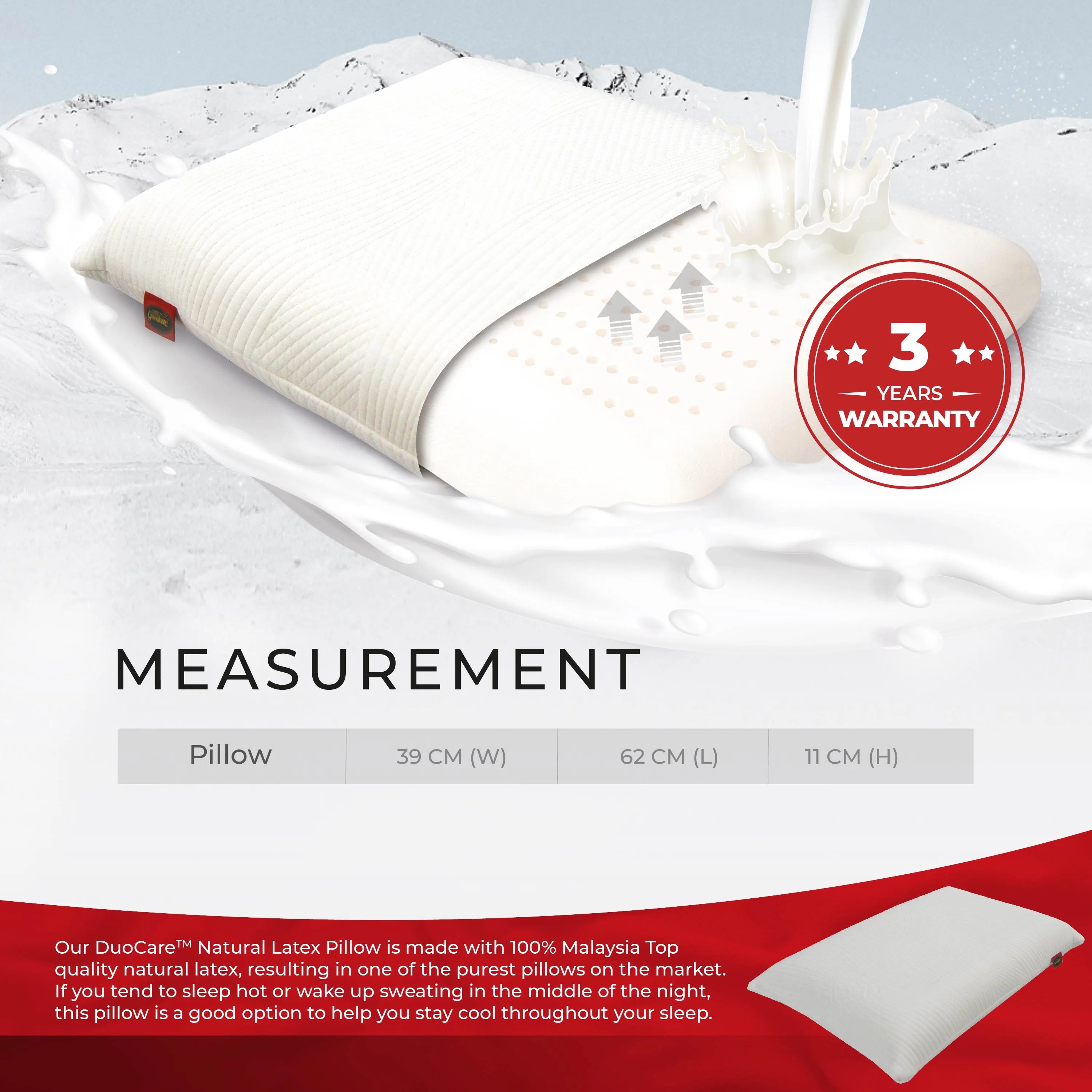 [NEW] Goodnite Duocare™ Natural Latex Pillow 62cm x 39cm x 11cm (Statfree® + IceSleep®)