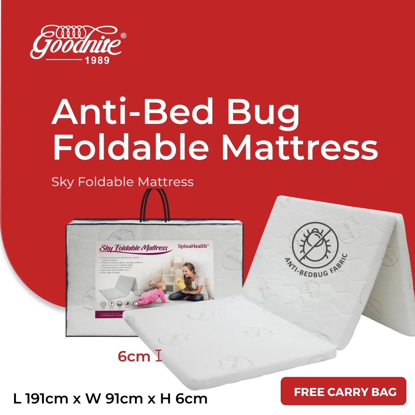 Goodnite Sky Foldable Mattress (2.5 Inch), Removable Zip Cover