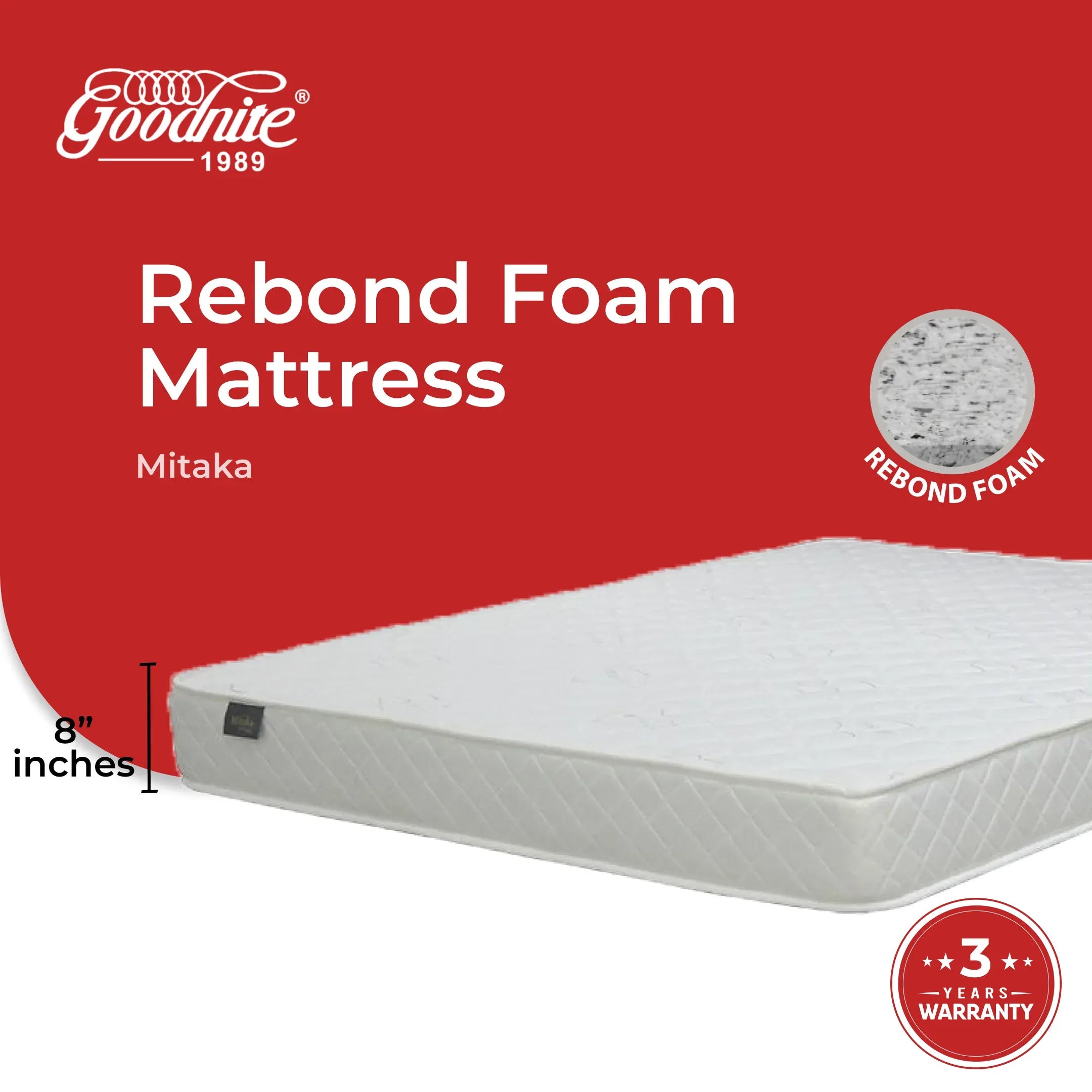 Goodnite Mitaka Rebond Foam Mattress (5/8 Inch) with Single/ Super Single/ Queen/ King