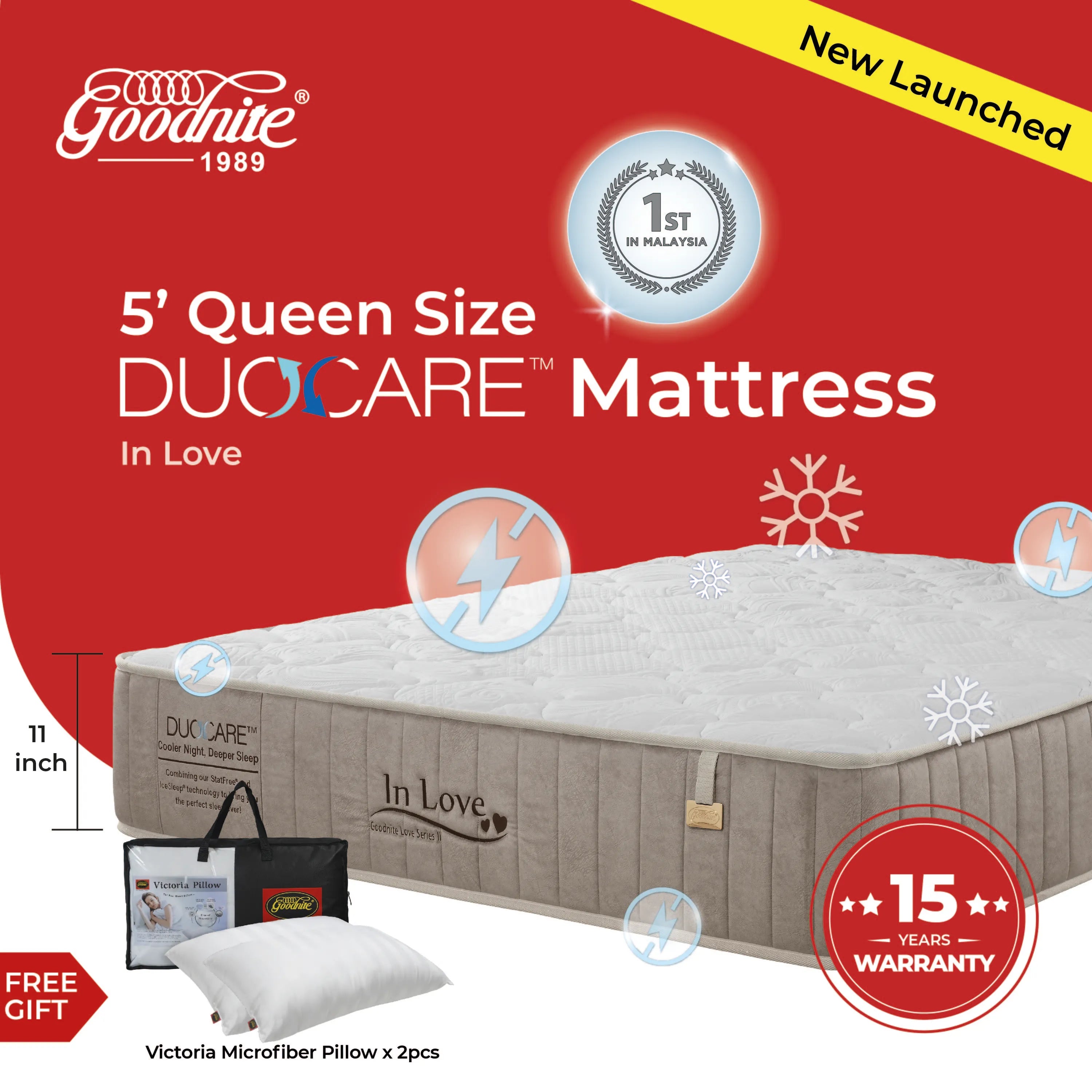 [NEW] Goodnite In Love 5 Zone Pocket Spring Mattress (11 Inch) with Single/ Super Single/ Queen/ King