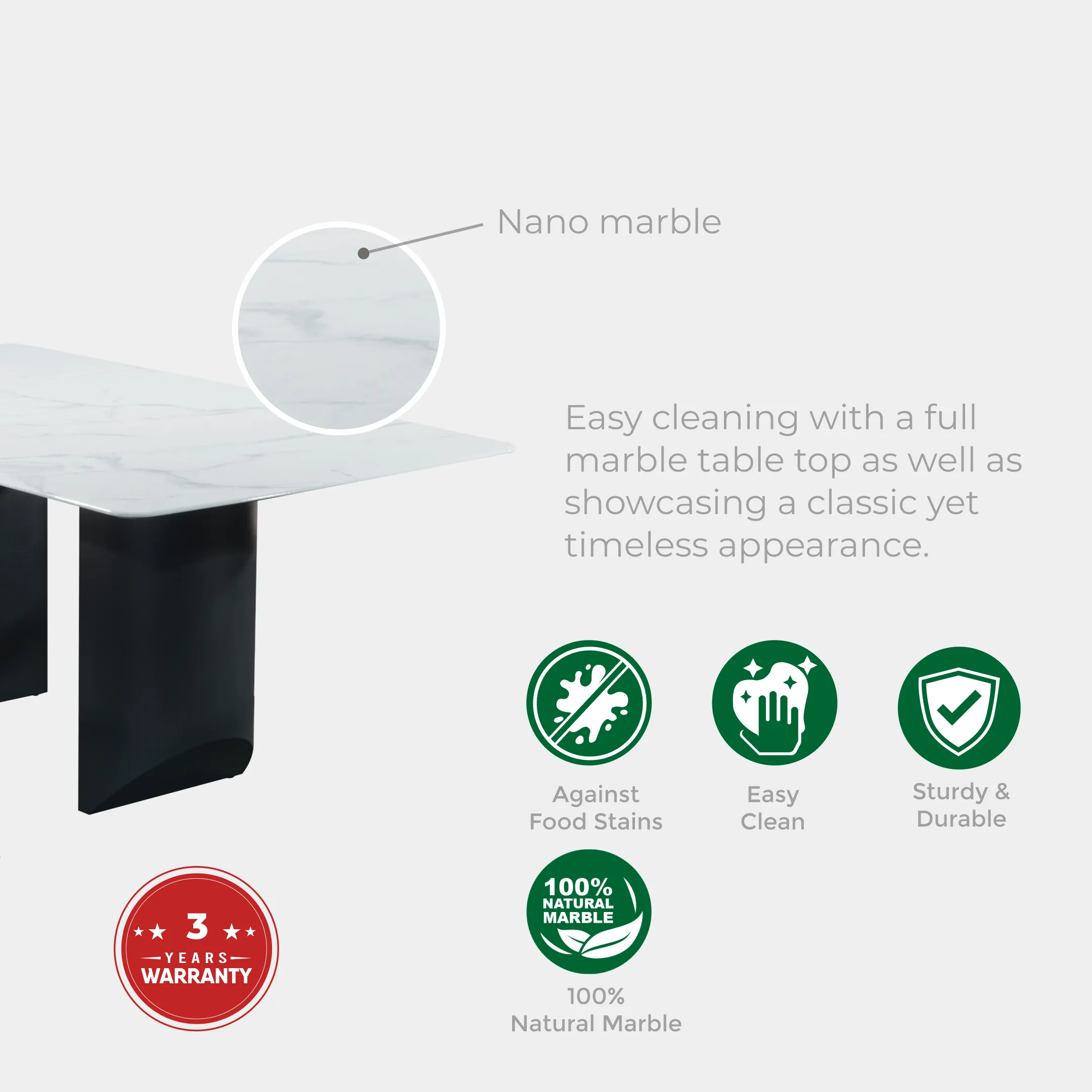 Goodnite (1+6) Marble Dining Set (1800mm), Nano Marble Table, Metal Leg, Fabric Chair