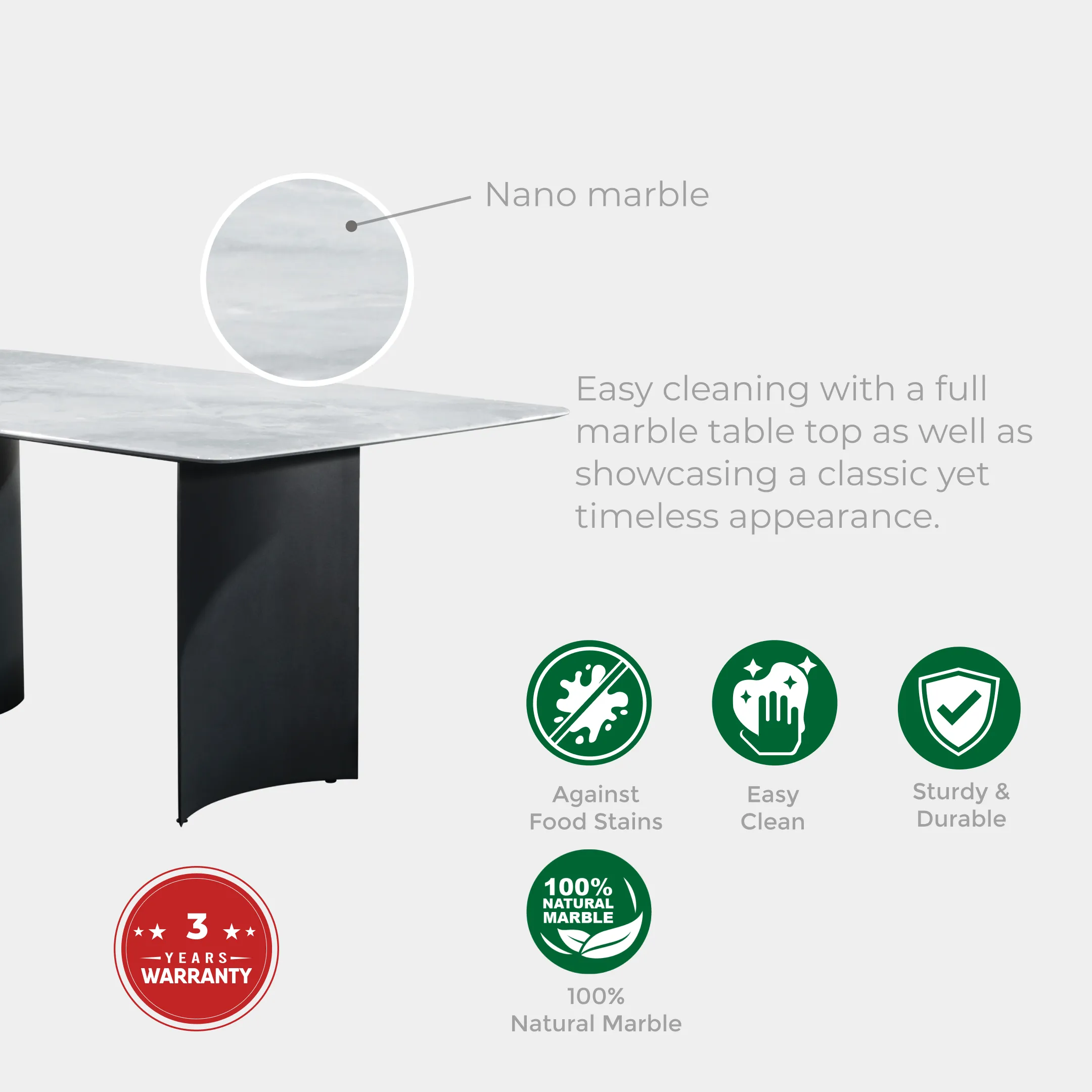 Goodnite (1+6) Marble Dining Set (1800mm), Nano Marble Table, Metal Leg, PU Chair