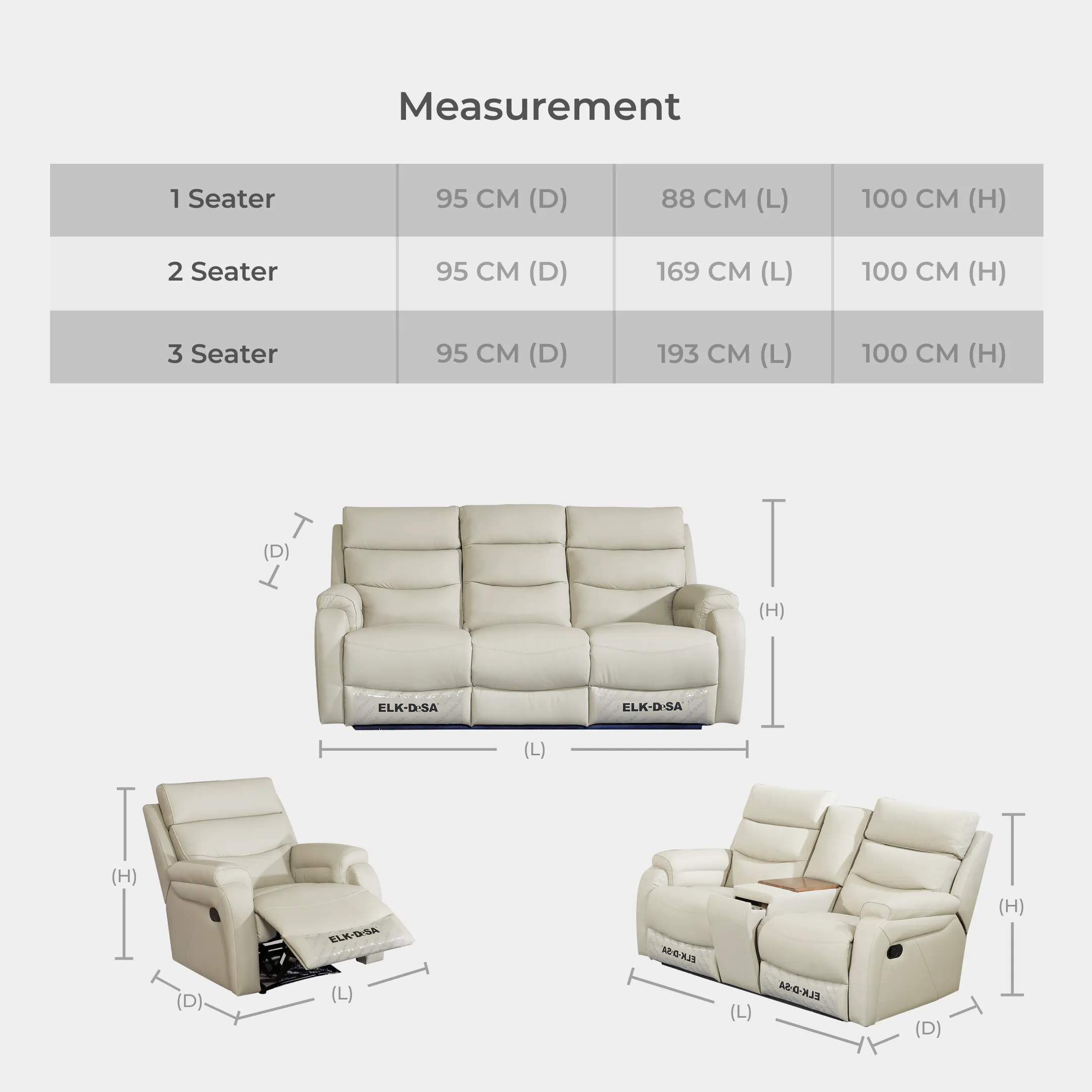 Goodnite Half Leather Recliner Sofa (EDSD5098), 1 Seater Recliner/ 2 Seater Recliner with Console/ 3 Seater Recliner/ 2+3 Seater Recliner, 5 Years Warranty