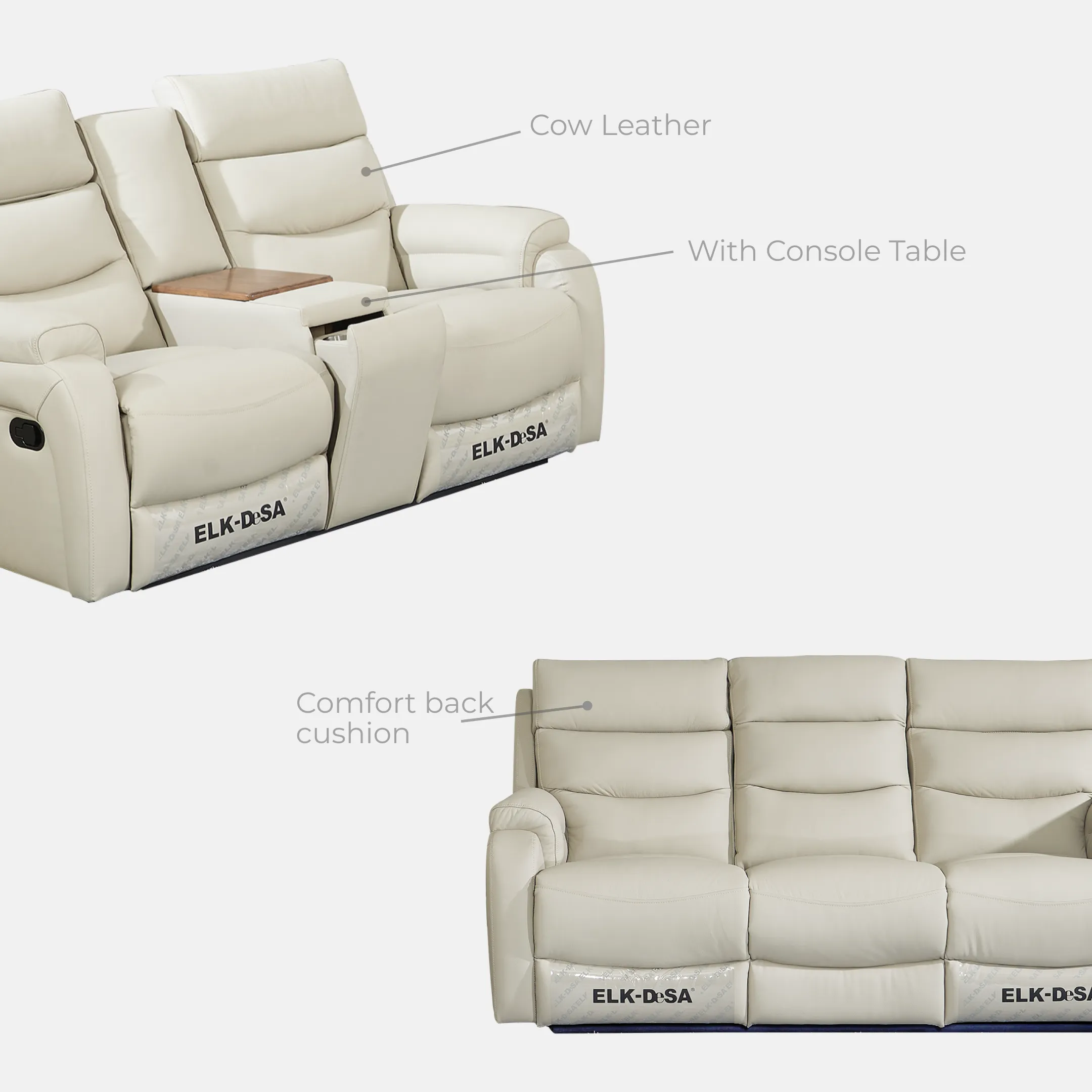 Goodnite Half Leather Recliner Sofa (EDSD5098), 1 Seater Recliner/ 2 Seater Recliner with Console/ 3 Seater Recliner/ 2+3 Seater Recliner, 5 Years Warranty