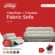 Goodnite Fabric Recliner Sofa (NCP611), 1 Seater Recliner/ 2 Seater/ 3 Seater/1R+3 Seater, 5 Years Warranty