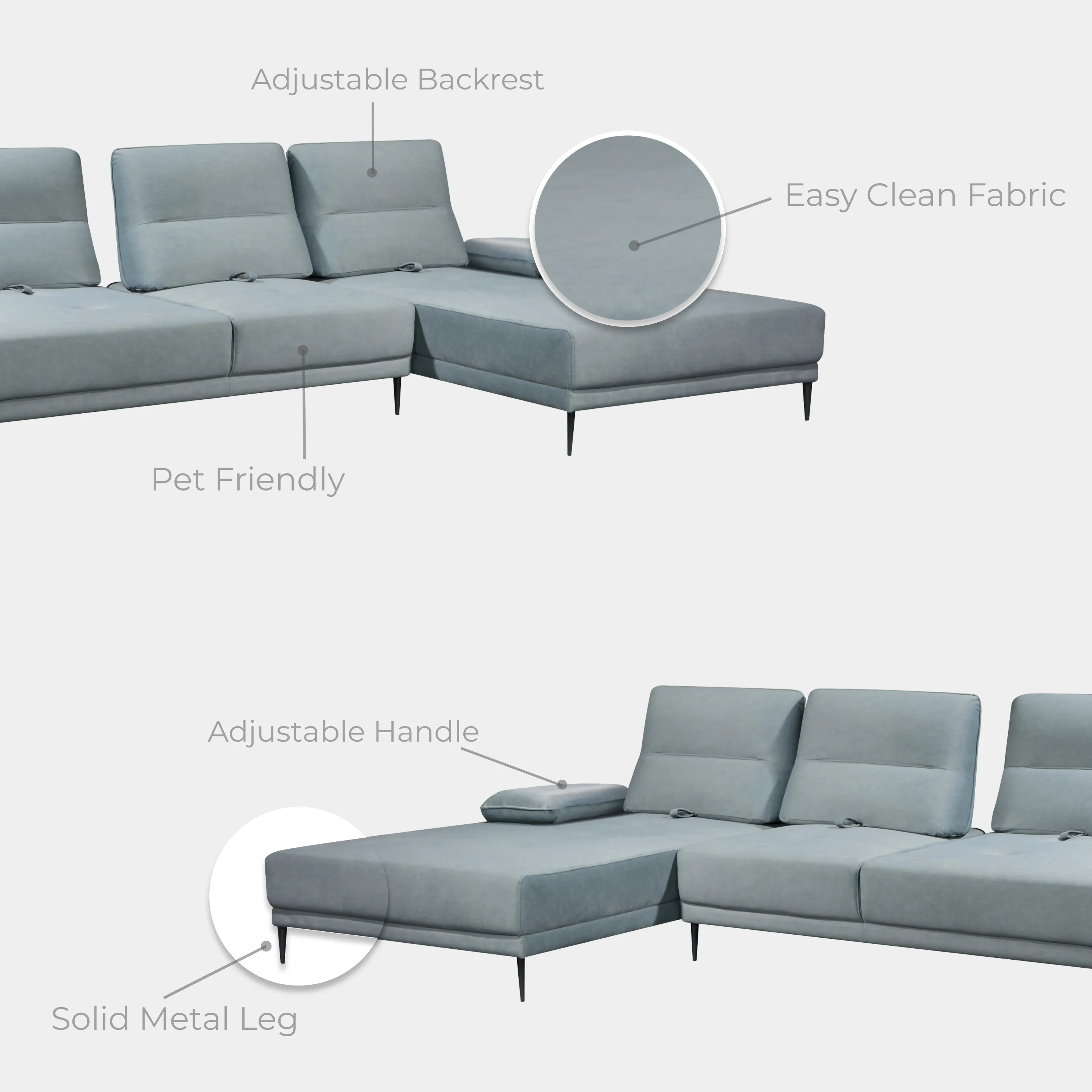 Goodnite Fabric L-Shape Sofa (SF9011G), 5 Years Warranty