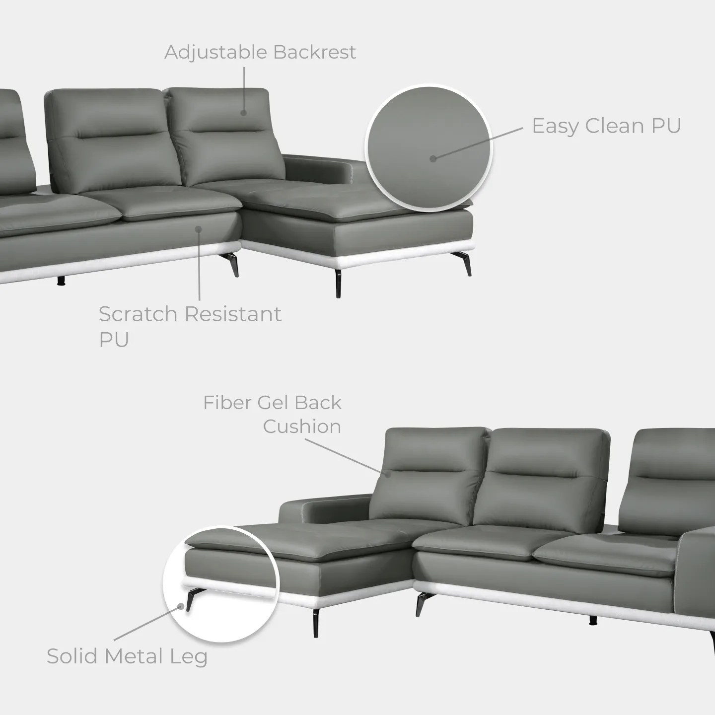 Goodnite PU Leather L-Shape Sofa (SF5100), 5 Years Warranty