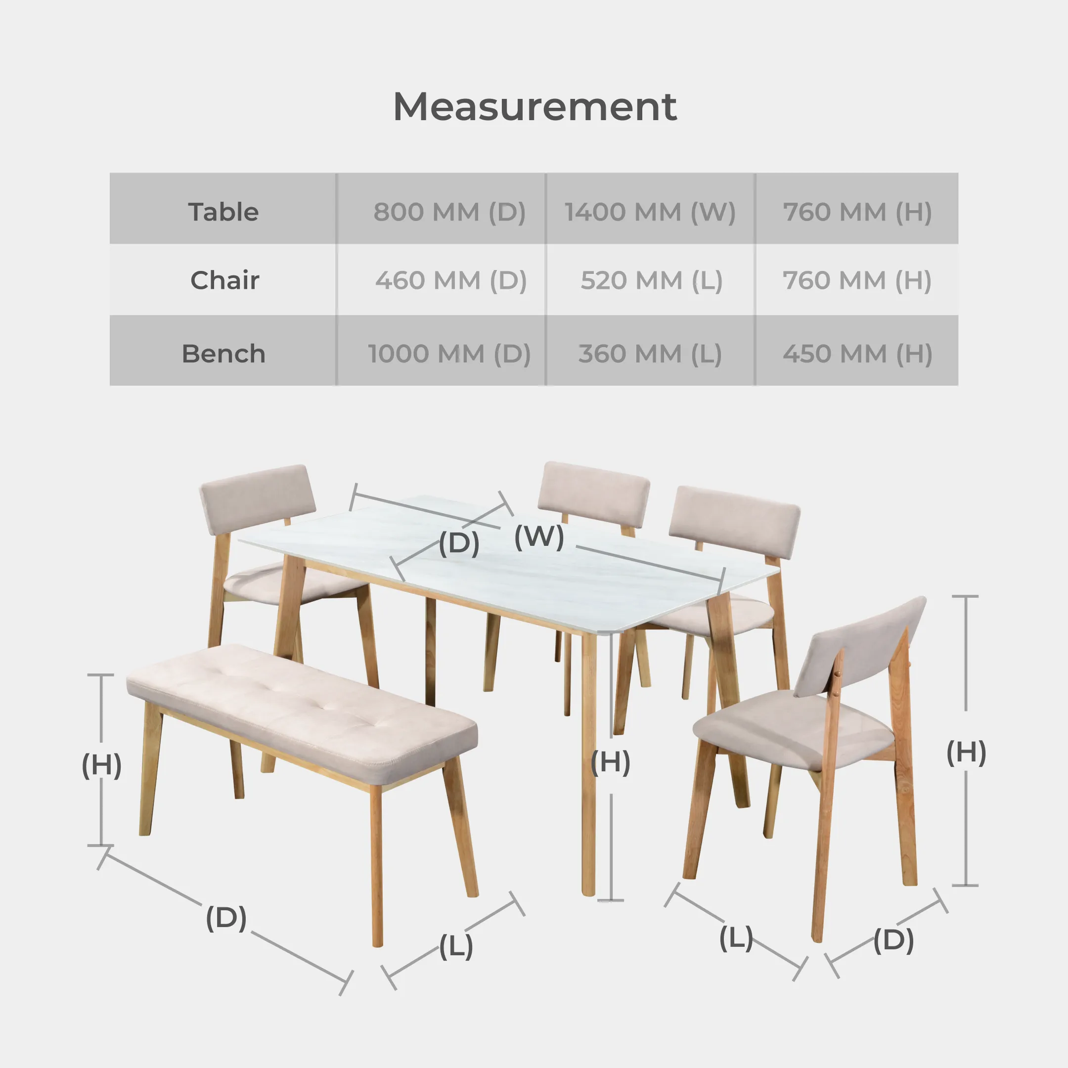 Goodnite (1+4+Bench) Ceramic Dining Set, Ceramic Top, Wooden Leg, Fabric Chair