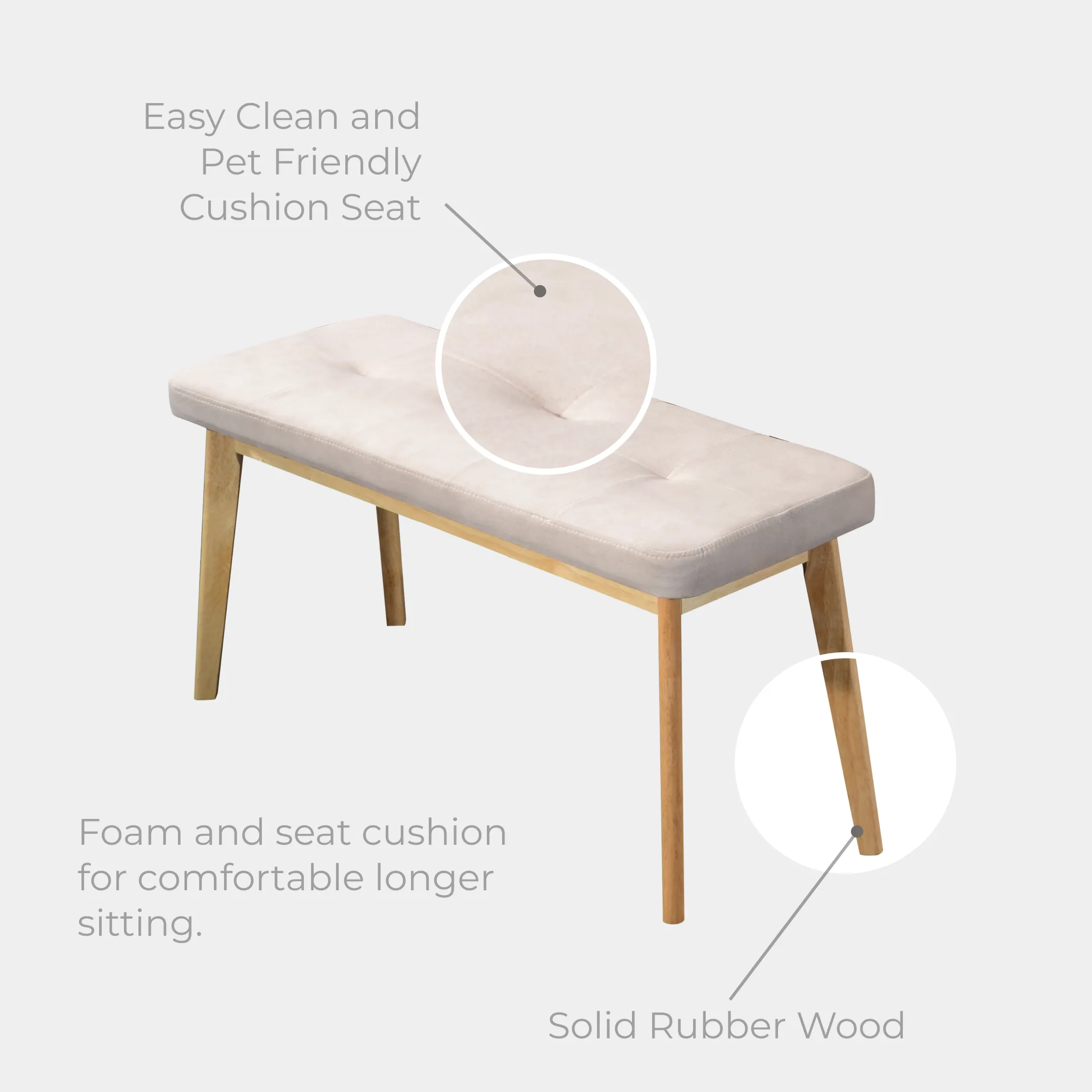 Goodnite (1+4+Bench) Glassic Solid Rubber Wood Dining Set
