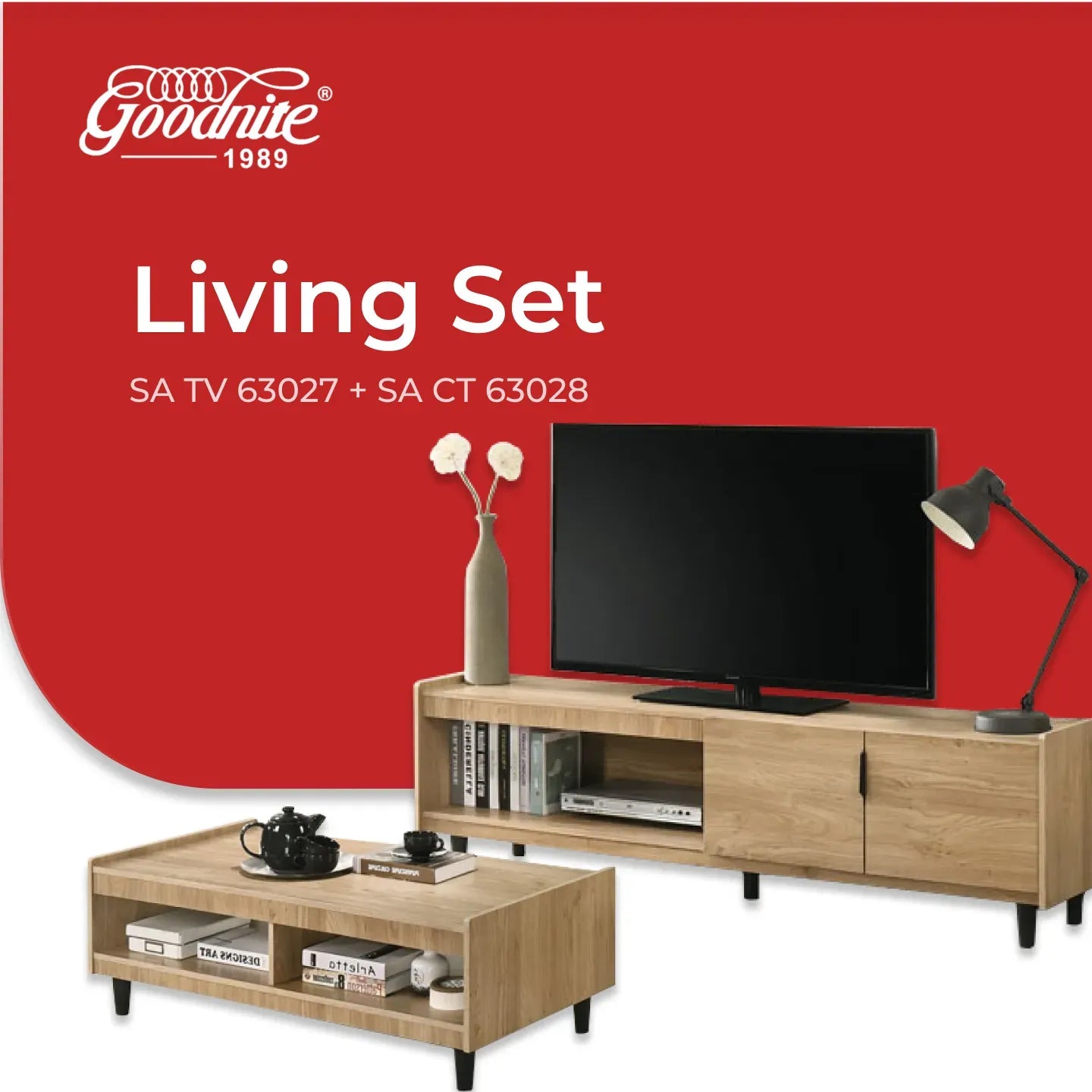 Goodnite 6Ft TV Cabinet + Coffee Table Set (PVC Leg)