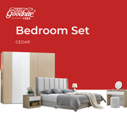 Goodnite Queen/ King Bedroom Set, Bedframe + Wardrobe + Dresser + Side Table (Cedar)