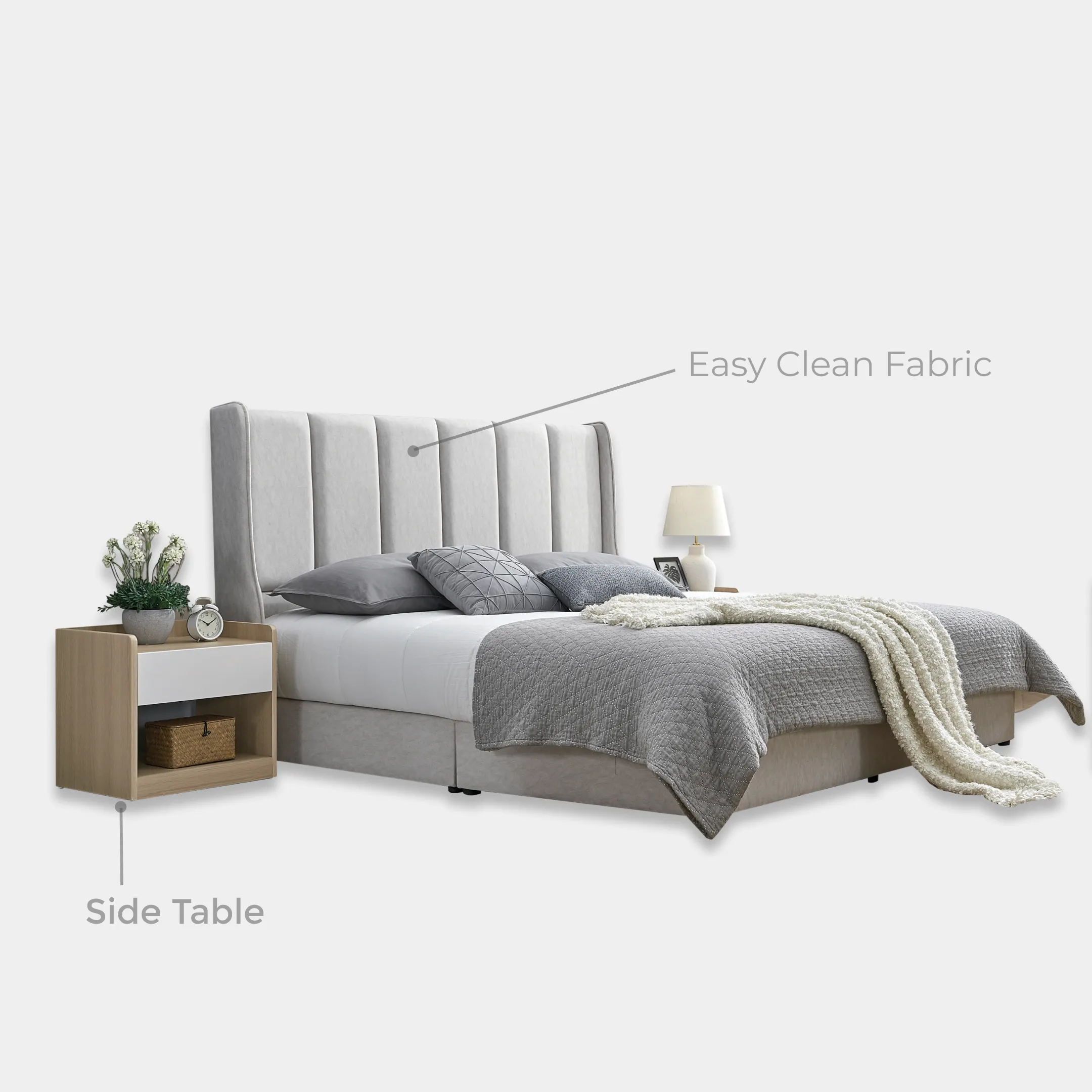 Goodnite Queen/ King Bedroom Set, Bedframe + Wardrobe + Dresser + Side Table (Cedar)