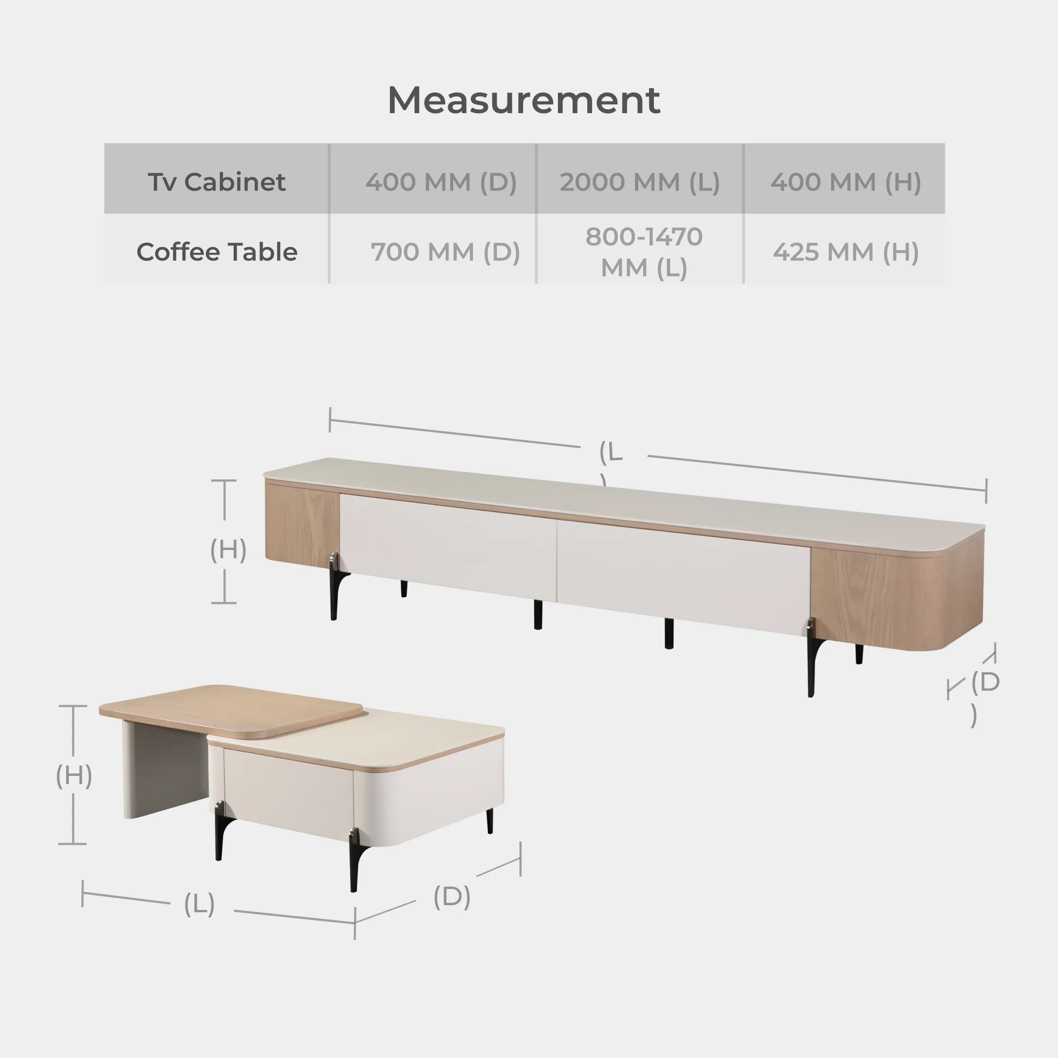 Goodnite Ceramic Top TV Cabinet with Ceramic + Wooden Top Coffee Table