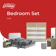 Goodnite Queen/ King Bedroom Set, Bedframe + Wardrobe + Dresser + Side Table (Pine)
