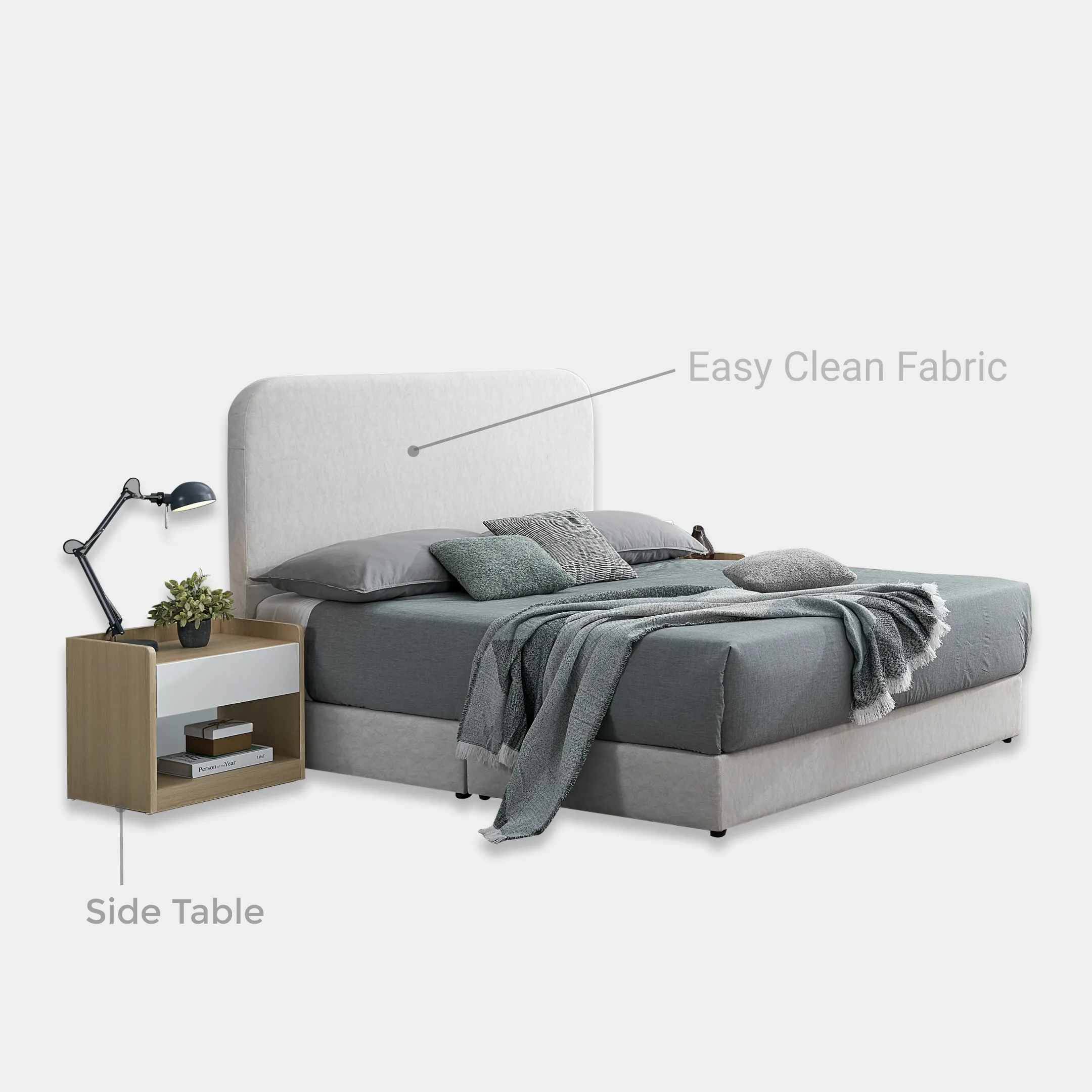 Goodnite Queen/ King Bedroom Set, Bedframe + Wardrobe + Dresser + Side Table (Pine)