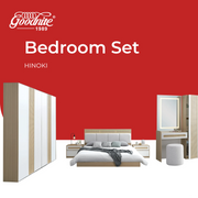Goodnite Queen/ King Bedroom Set, Bedframe + Wardrobe + Dresser + Side Table (Hinoki)