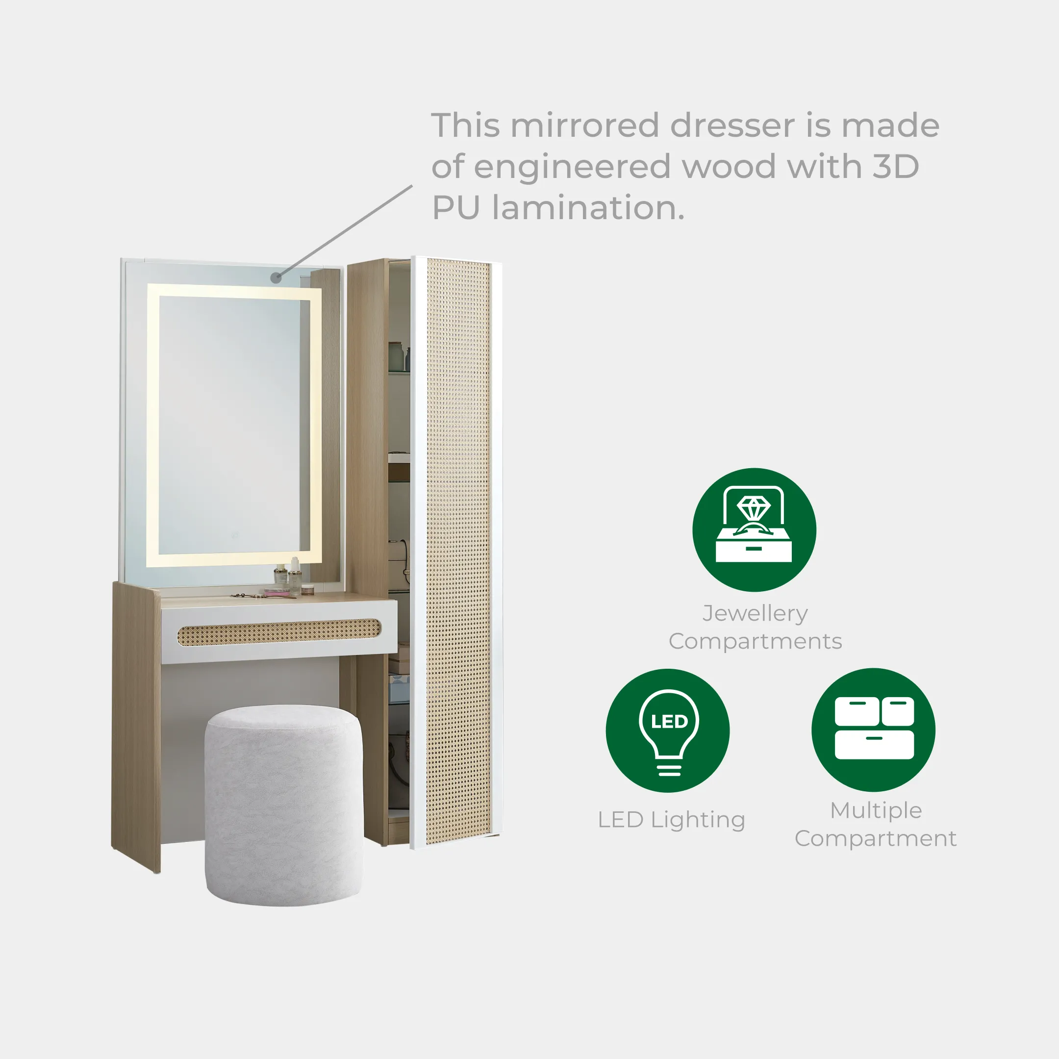 Goodnite Queen/ King Bedroom Set, Bedframe + Wardrobe + Dresser + Side Table (Hinoki)