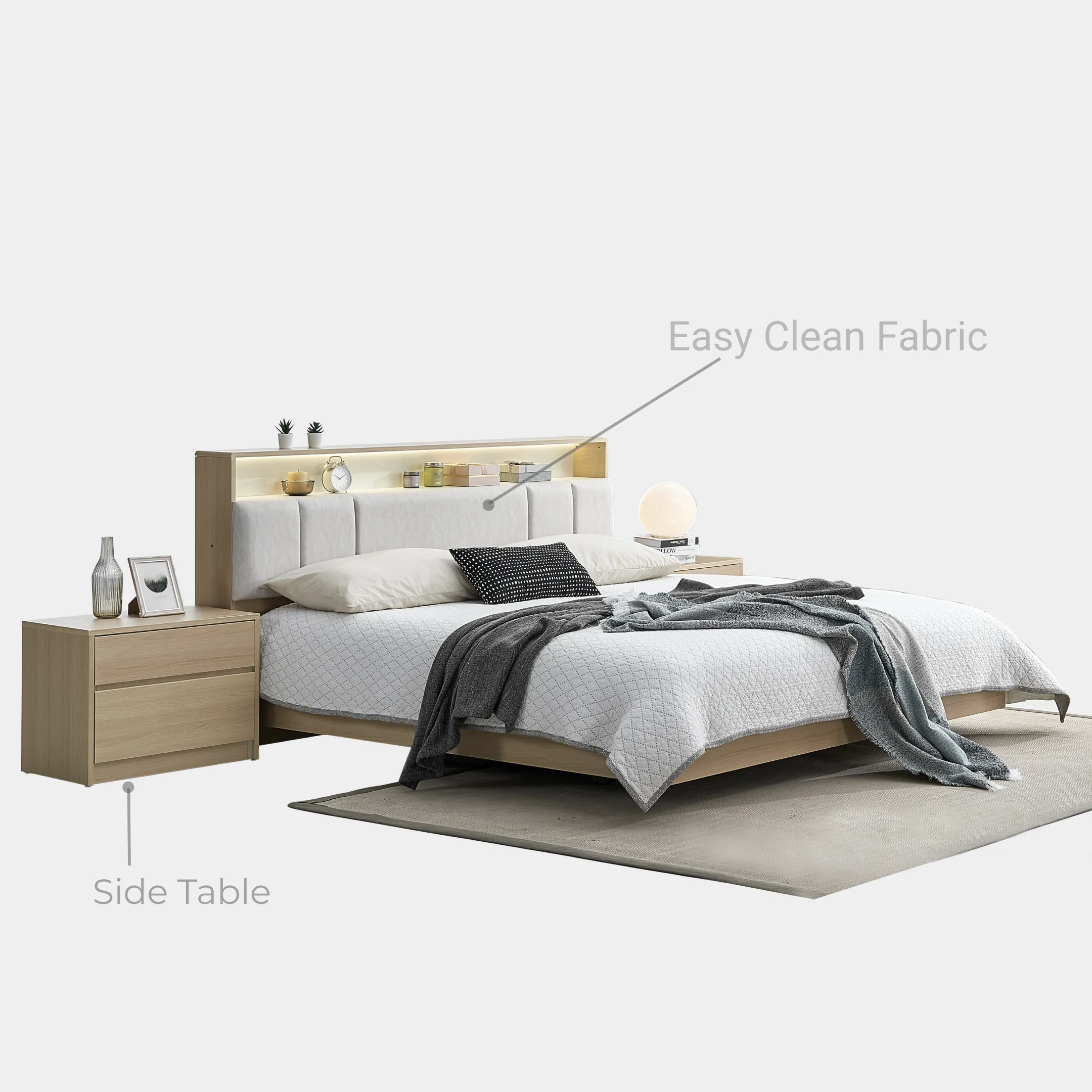 Goodnite Queen/ King Bedroom Set, Bedframe + Wardrobe + Dresser + Side Table (Sugi)