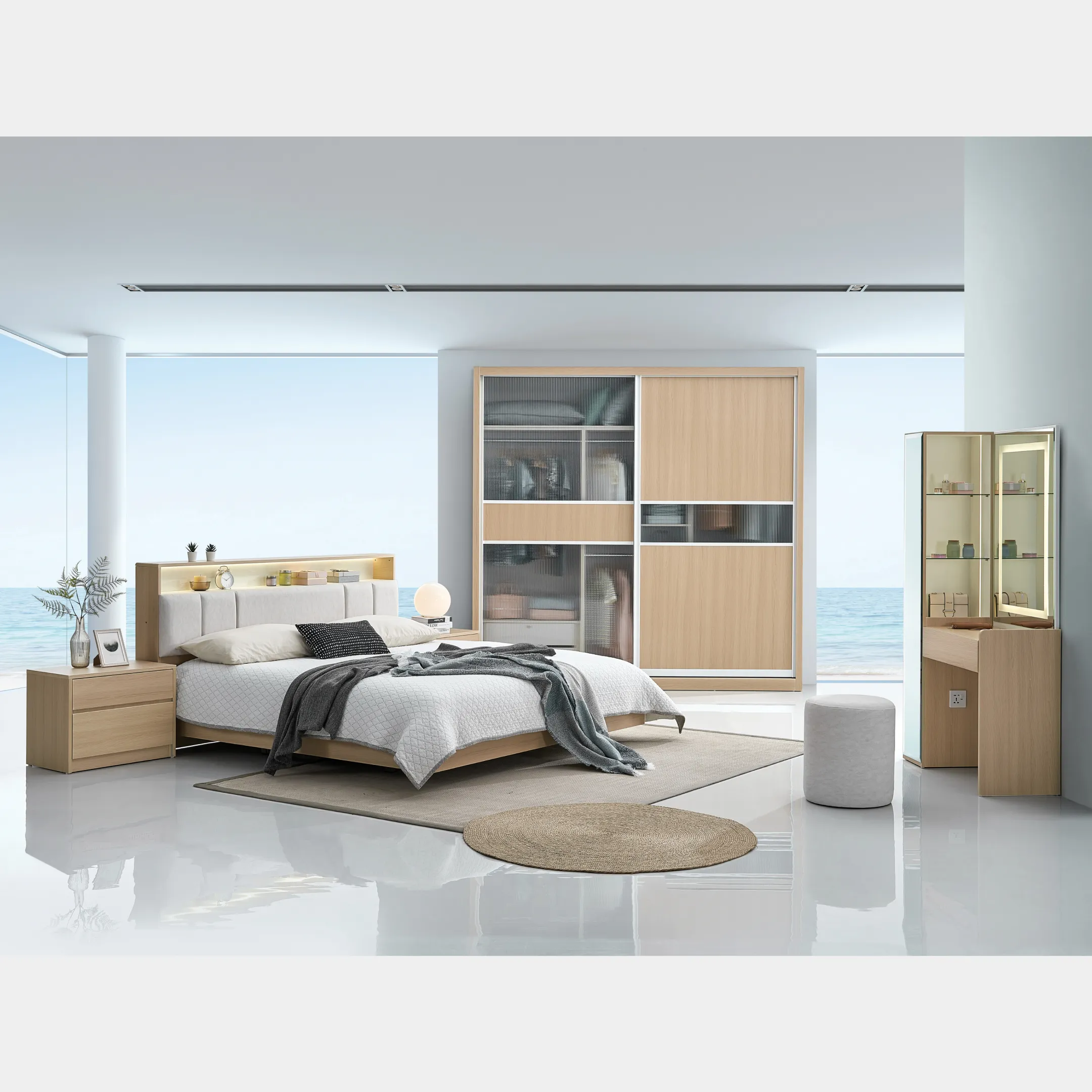 Goodnite Queen/ King Bedroom Set, Bedframe + Wardrobe + Dresser + Side Table (Sugi)