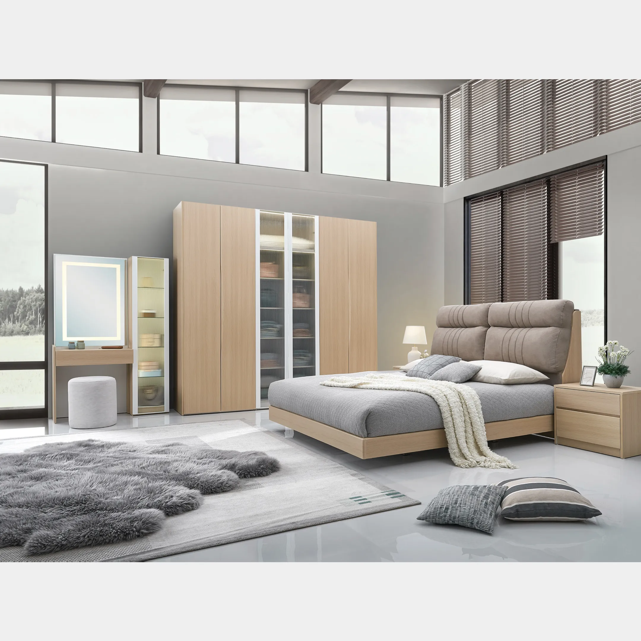 Goodnite Queen/ King Bedroom Set, Bedframe + Wardrobe + Dresser + Side Table (Eim)