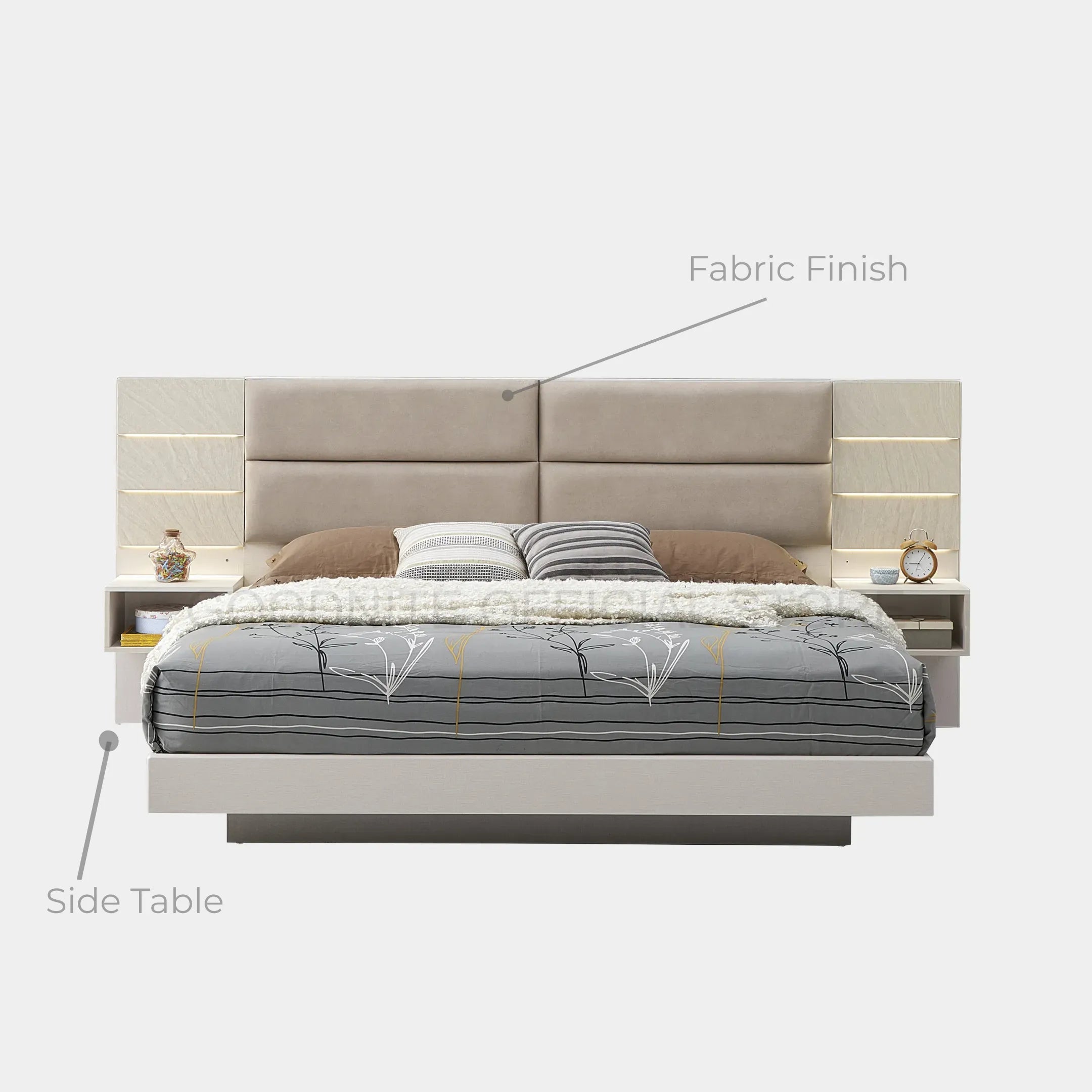 Goodnite Queen/ King Bedroom Set, Bedframe + Wardrobe + Dresser + Side Table (Oro)