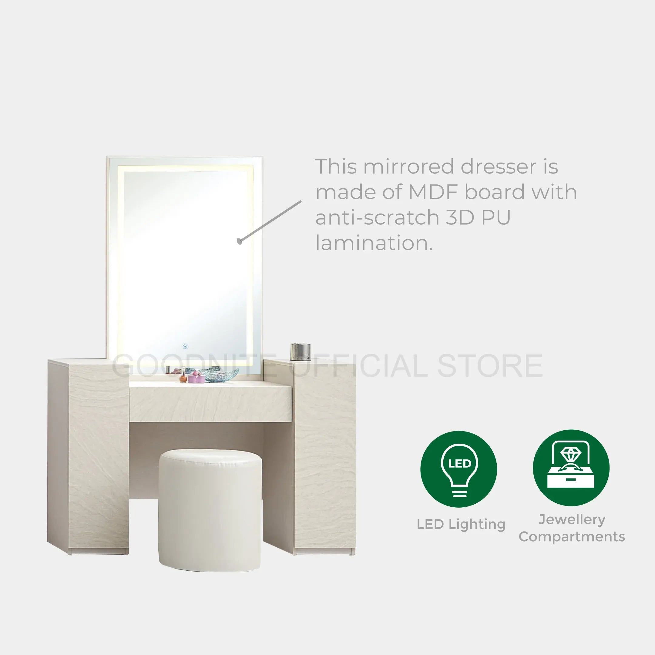 Goodnite Queen/ King Bedroom Set, Bedframe + Wardrobe + Dresser + Side Table (Oro)