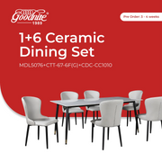 Goodnite (1+6) Ceramic Dining Set, Ceramic Top, Metal Leg, PU Chair