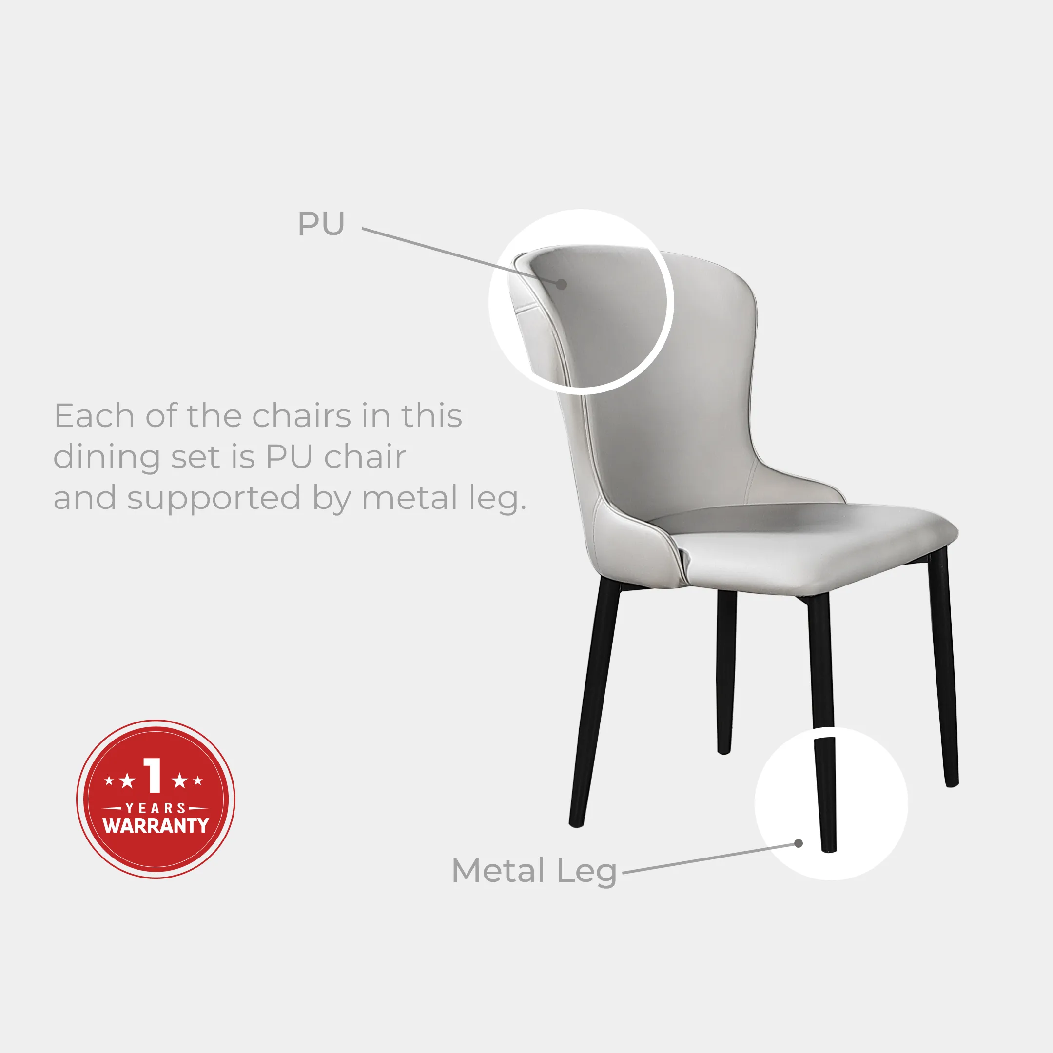 Goodnite (1+6) Ceramic Dining Set, Ceramic Top, Metal Leg, PU Chair