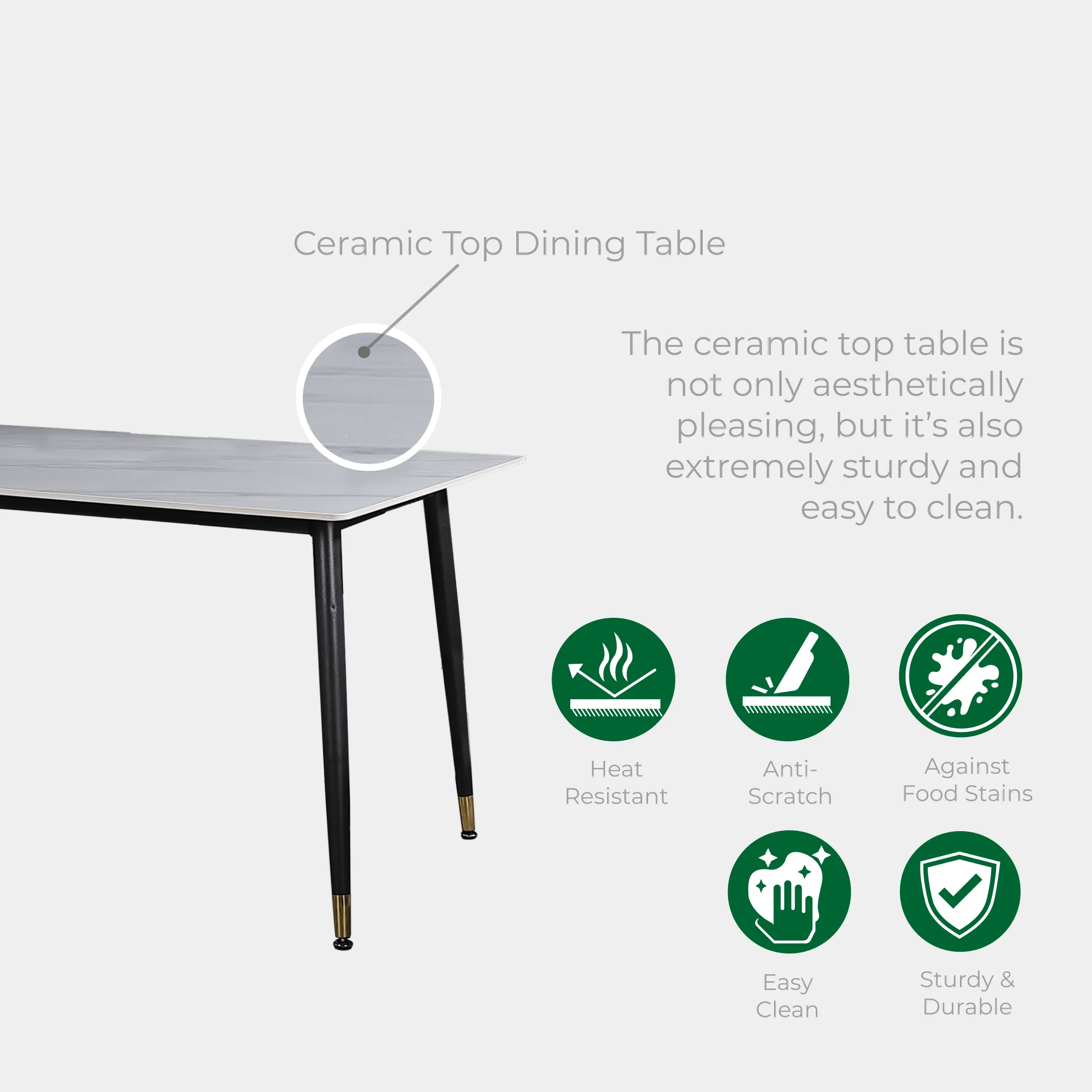 Goodnite (1+6) Ceramic Dining Set, Ceramic Top, Metal Leg, PU Chair