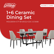 Goodnite (1+6) Ceramic Dining Set, Ceramic Top, Metal Leg, PU Chair