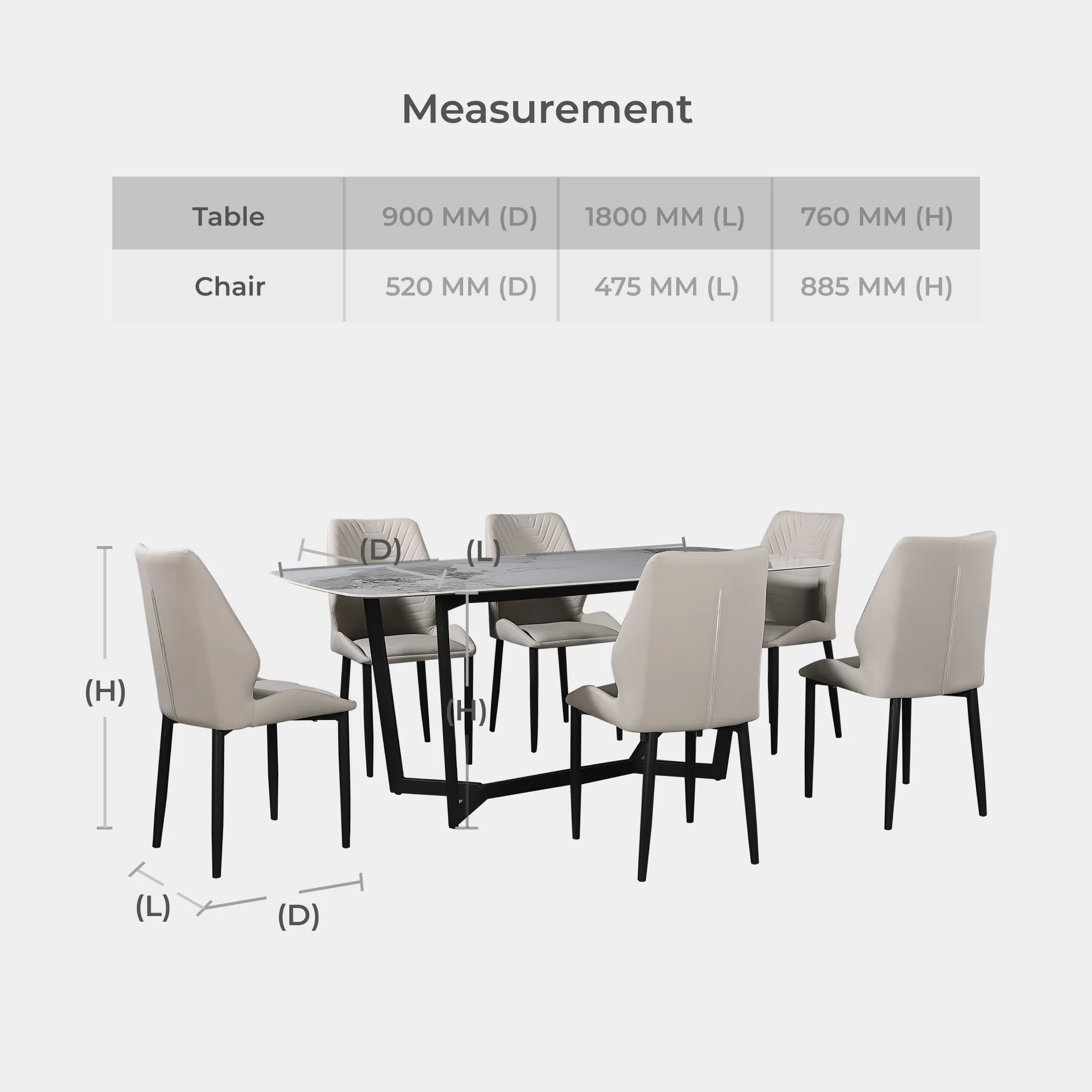 Goodnite (1+6) Ceramic Dining Set, Ceramic Top, Metal Leg, PU Chair