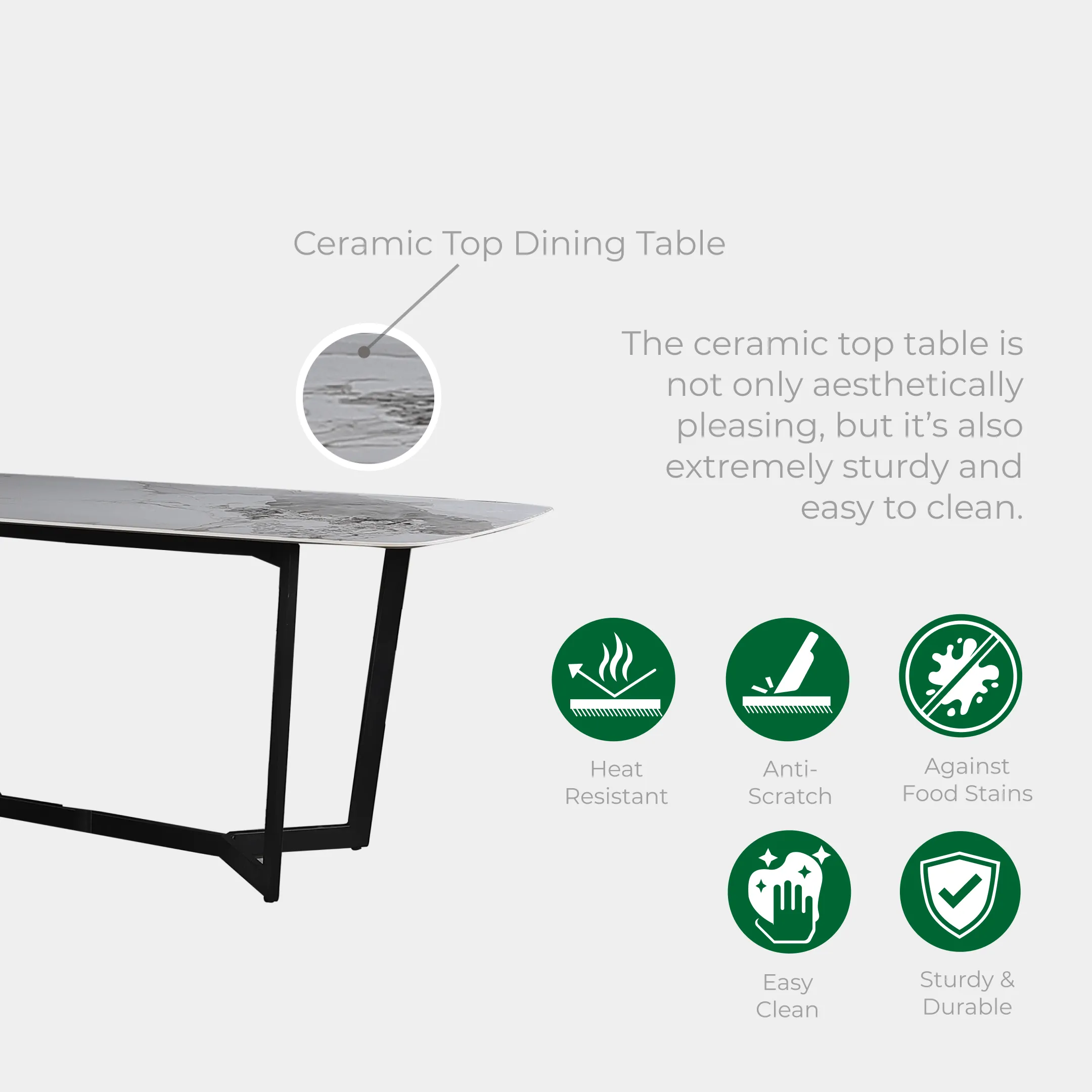Goodnite (1+6) Ceramic Dining Set, Ceramic Top, Metal Leg, PU Chair