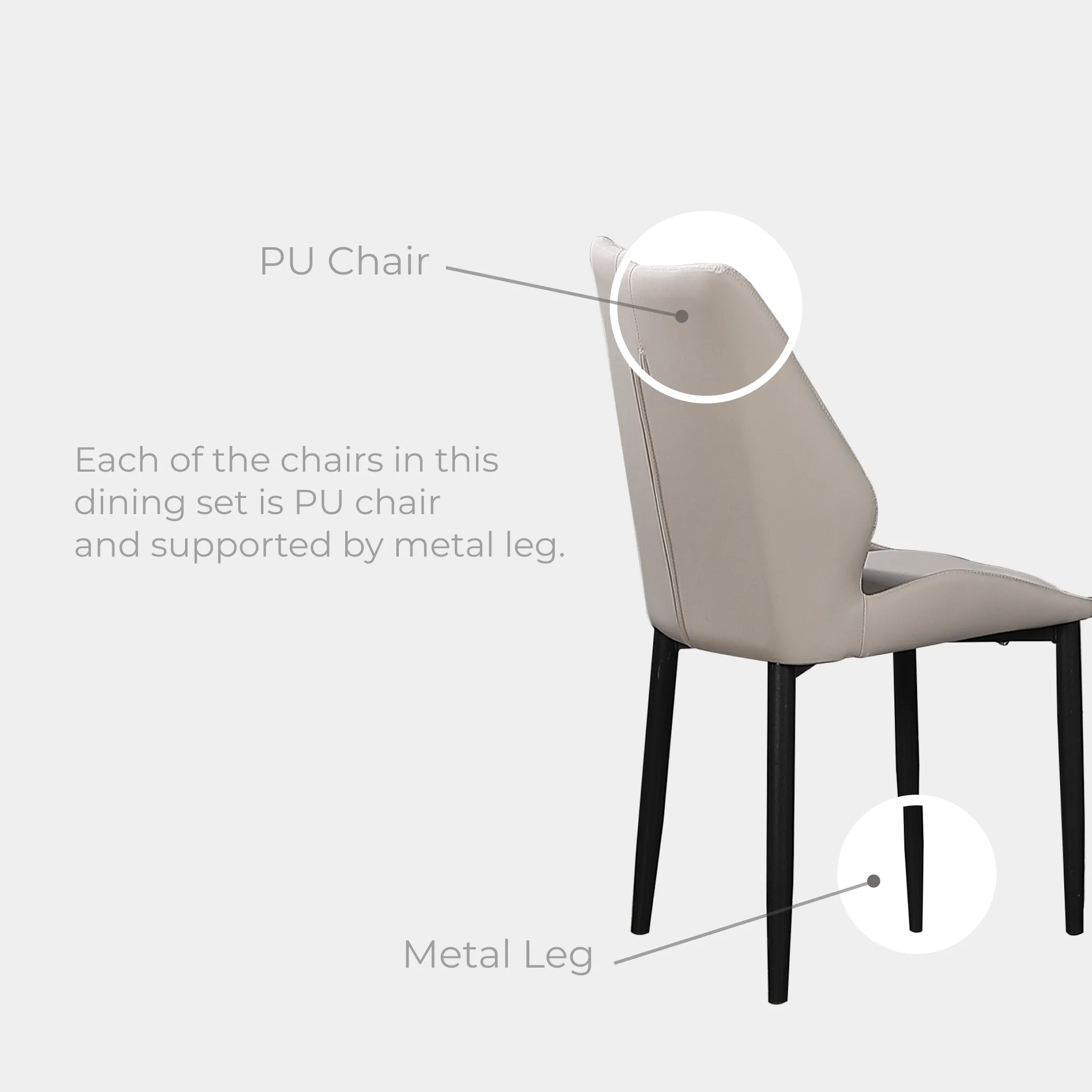 Goodnite (1+6) Ceramic Dining Set, Ceramic Top, Metal Leg, PU Chair