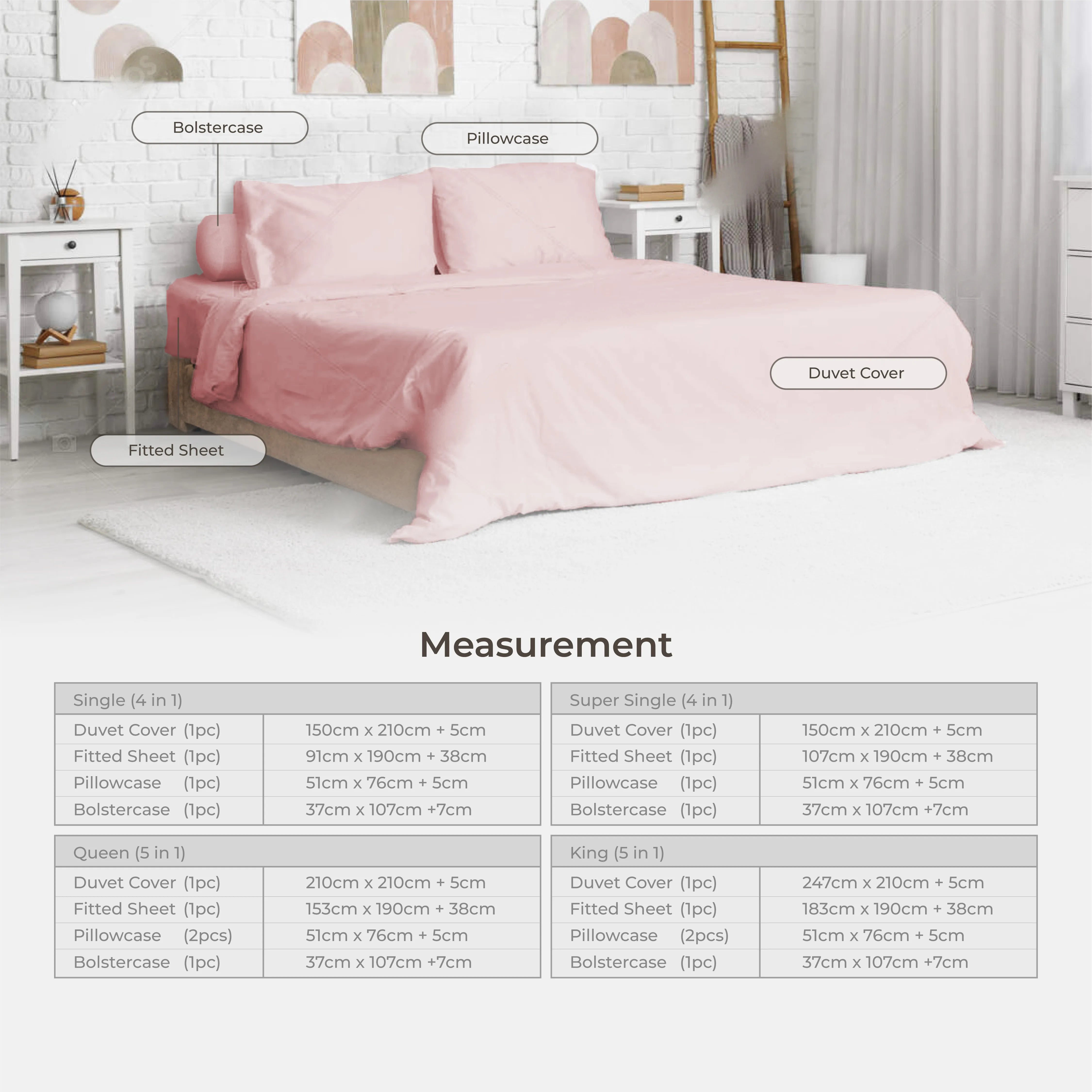 Bedsheet Set 100% Cotton (Single/ Super Single/ Queen/ King)