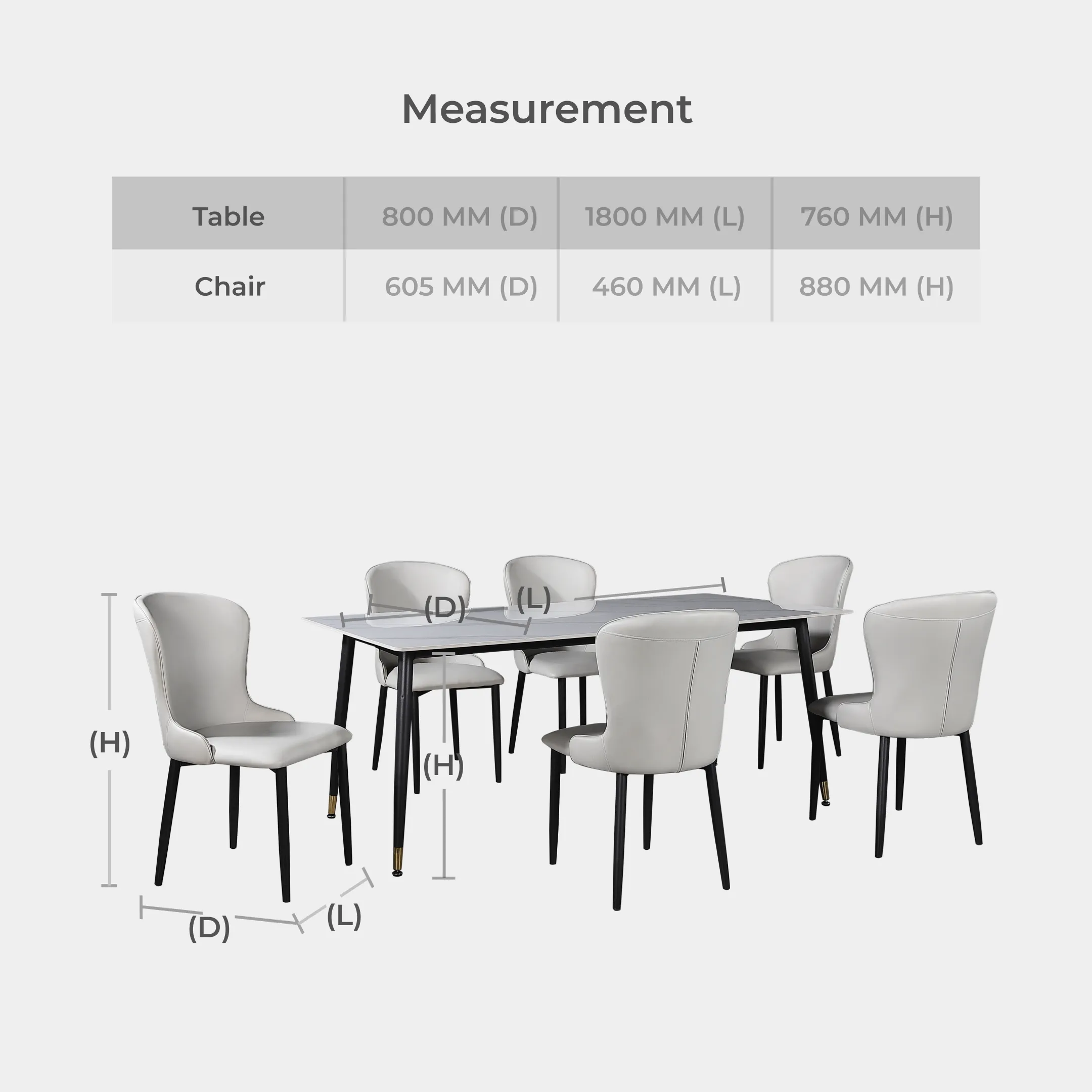Goodnite (1+6) Ceramic Dining Set, Ceramic Top, Metal Leg, PU Chair