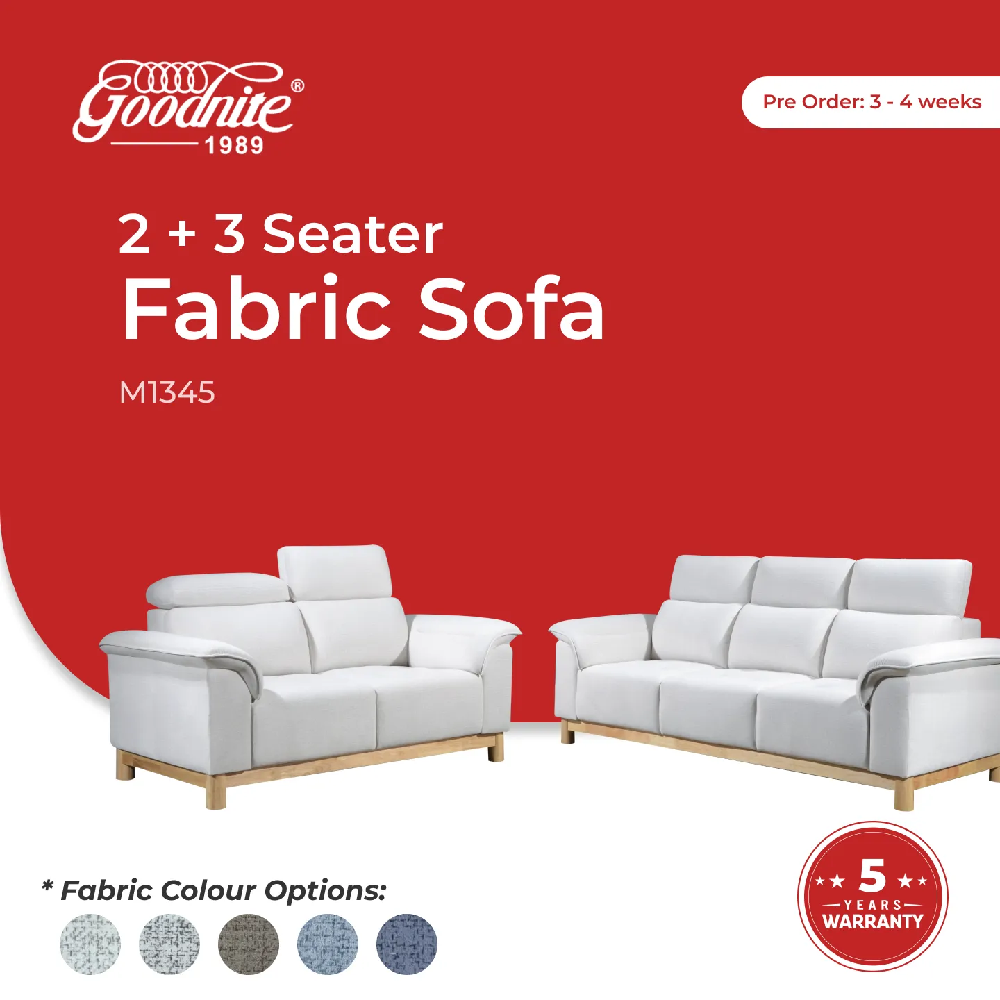 Goodnite Muji Sofa (M1345),  1 Seater/ 2 Seater/ 3 Seater/ 2+3 Seater/ 5 Years Warranty