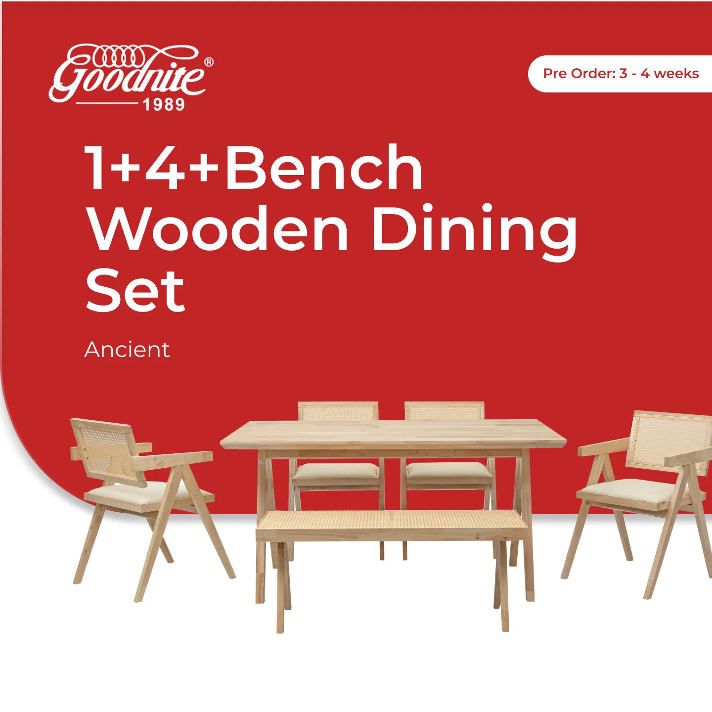 (1+4+Bench) Wooden Dining Set (Ancient)
