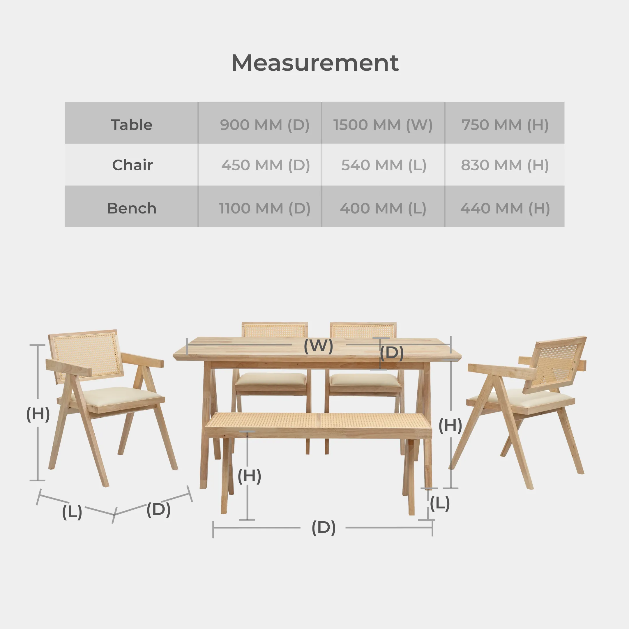 (1+4+Bench) Wooden Dining Set (Ancient)