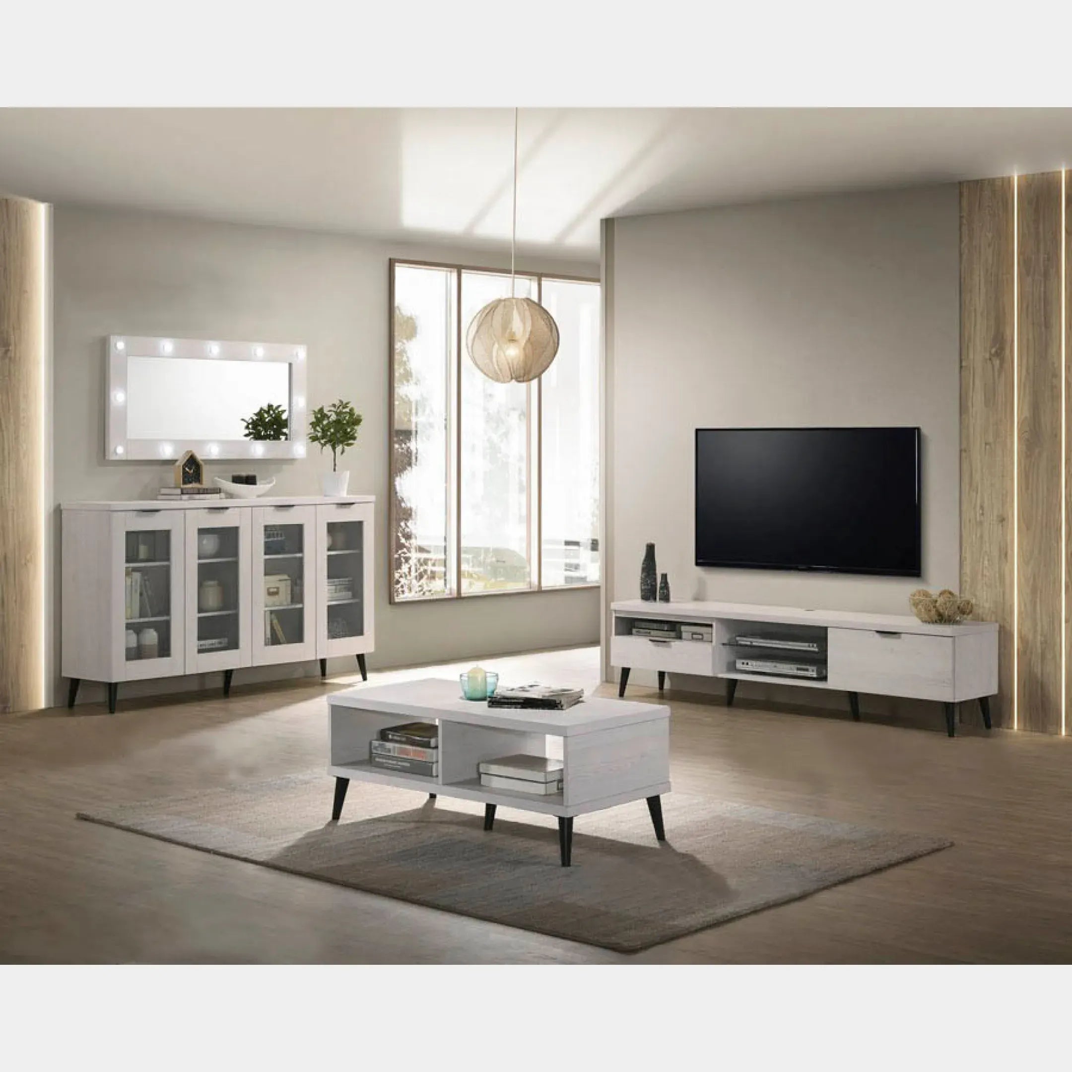 Goodnite Living Set, 6Ft TV Cabinet + Coffee Table + Display Cabinet