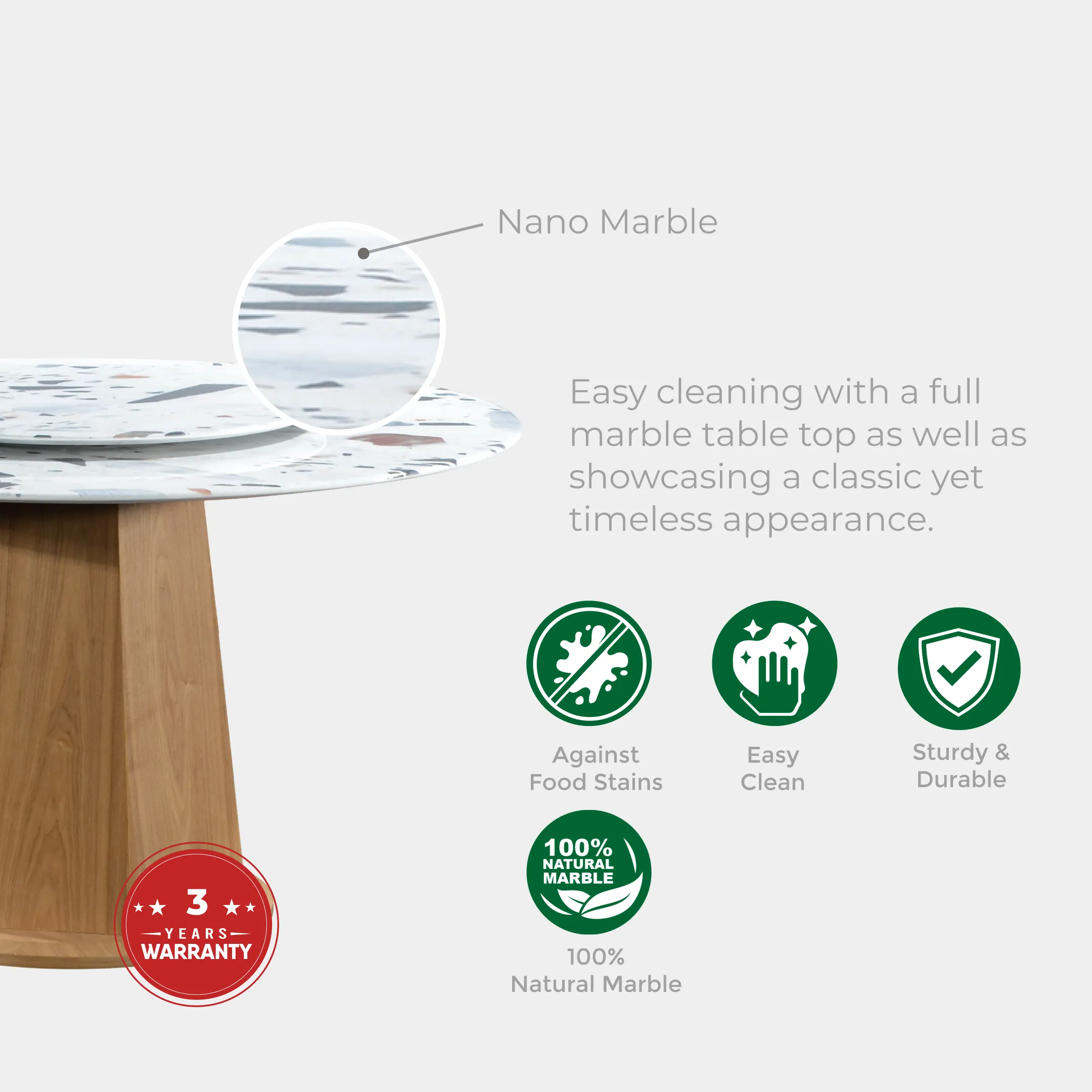 Goodnite (1+6) Marble Dining Set (W 1350mm), Nano Marble Table, Metal Leg, Fabric Chair