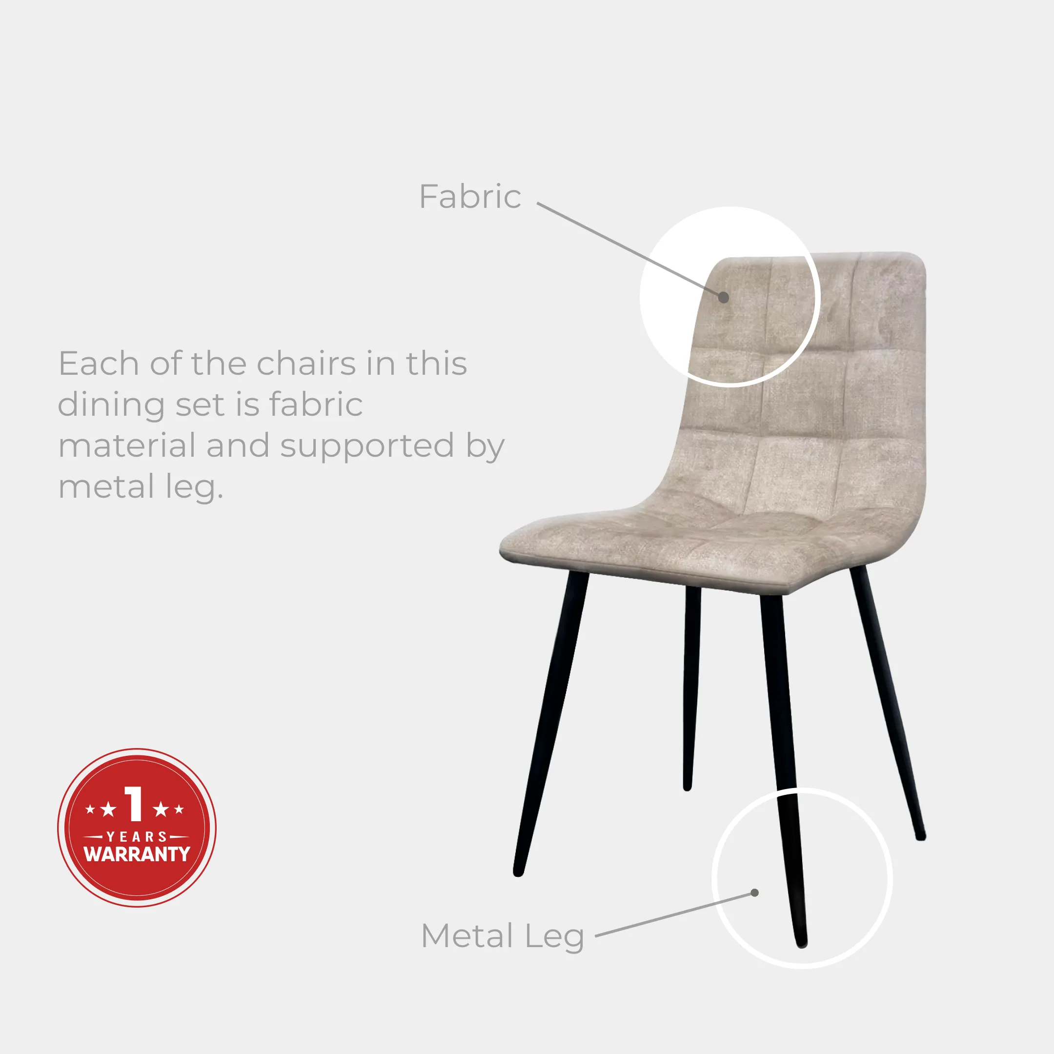 Goodnite (1+6) Marble Dining Set (W 1350mm), Nano Marble Table, Metal Leg, Fabric Chair