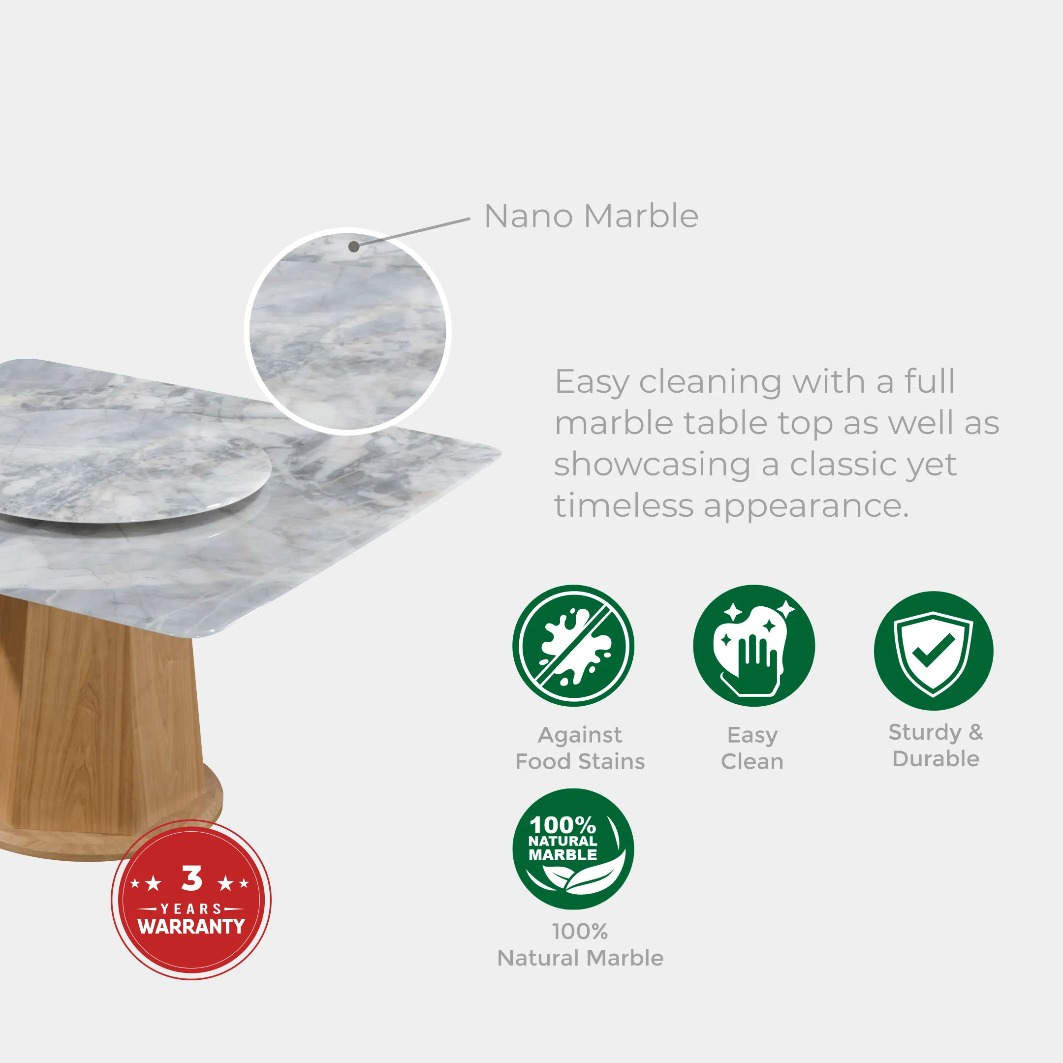 Goodnite (1+8) Marble Dining Set (W 1350mm), Nano Marble Table, Vitra Chair