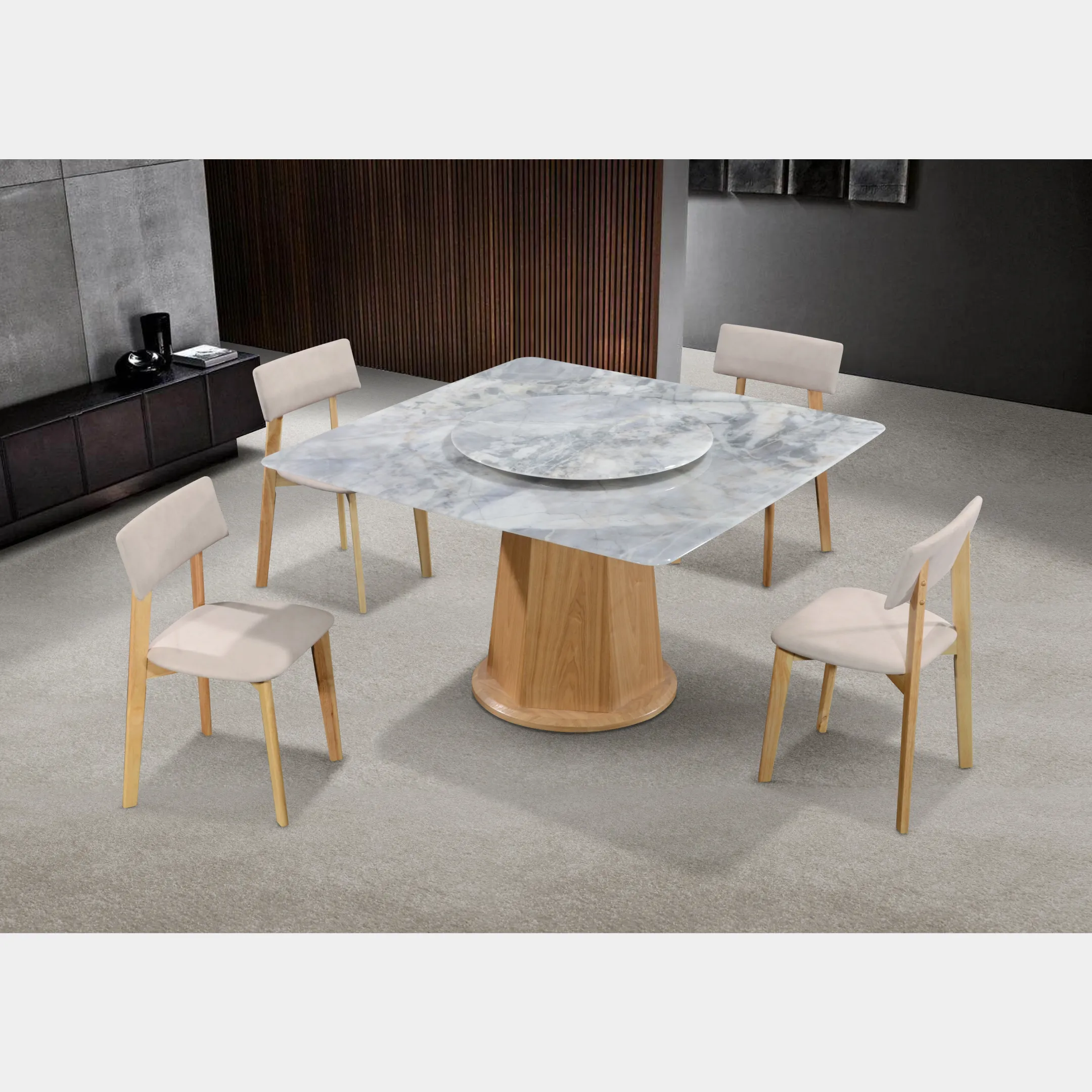 Goodnite (1+8) Marble Dining Set (W 1350mm), Nano Marble Table, Vitra Chair
