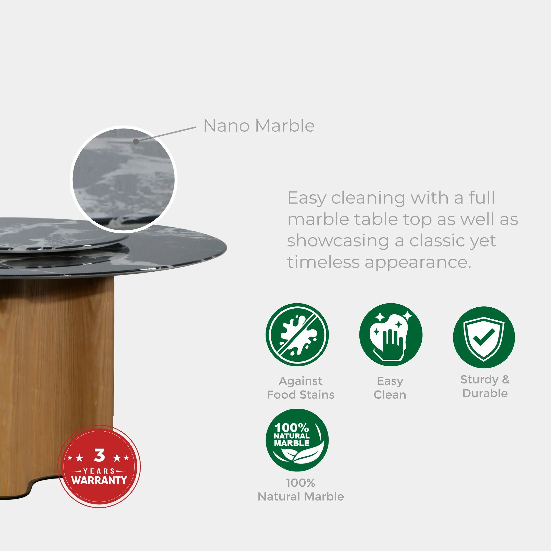 Goodnite (1+6) Marble Dining Set (W 1350mm), Nano Marble Table, Solid Rubber Wood Leg, Vitra Classic Chair