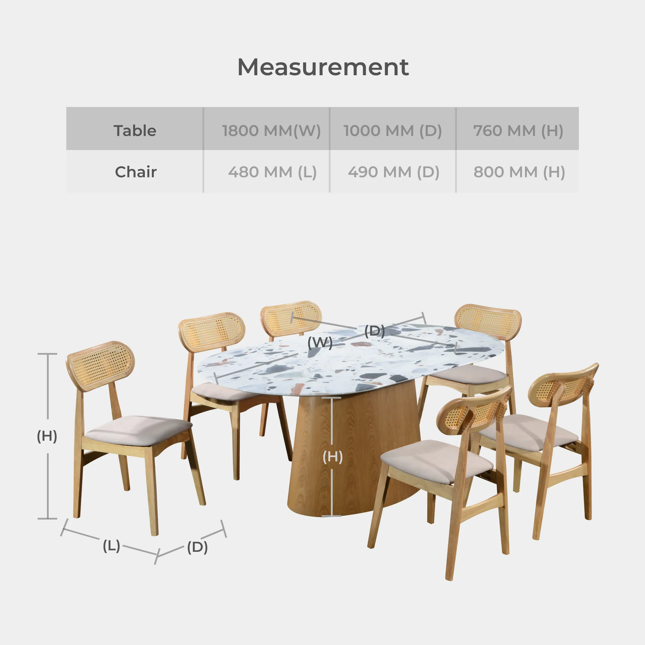 Goodnite (1+6) Marble Dining Set (W 1800mm), Nano Marble Table, Solid Rubber Wood Leg, Vitra Classic Chair