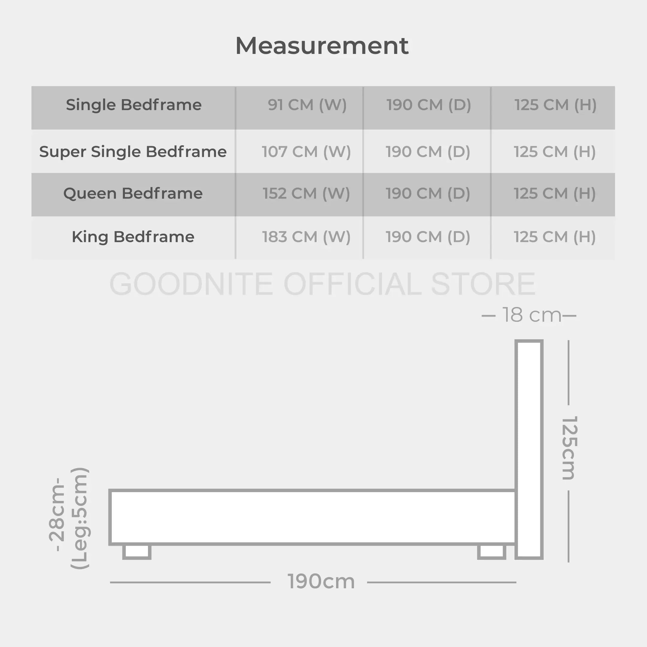Goodnite CS103 Bedframe (Single/ Super Single/ Queen/ King)