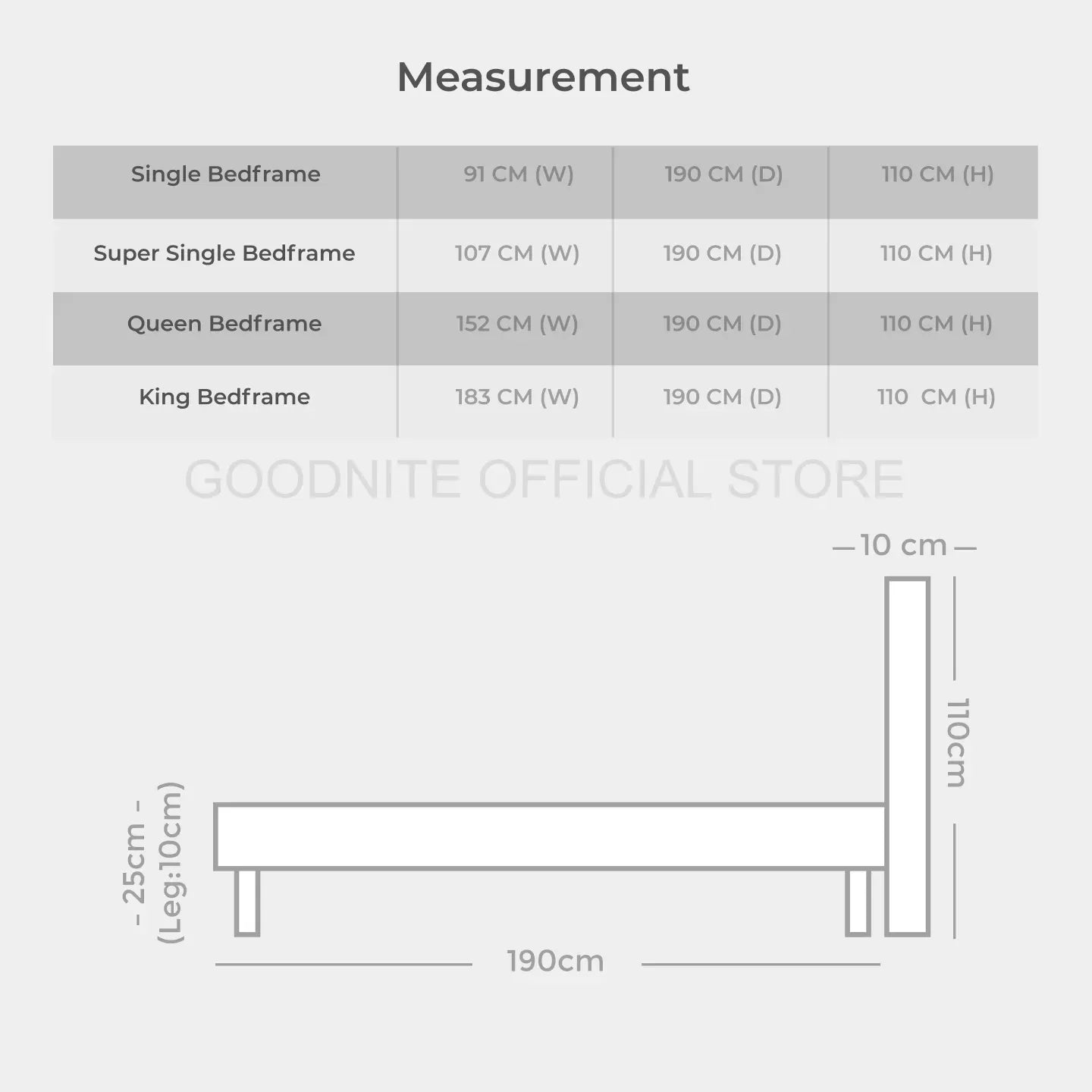 Goodnite FC103 Bedframe (Single/ Super Single/ Queen/ King)